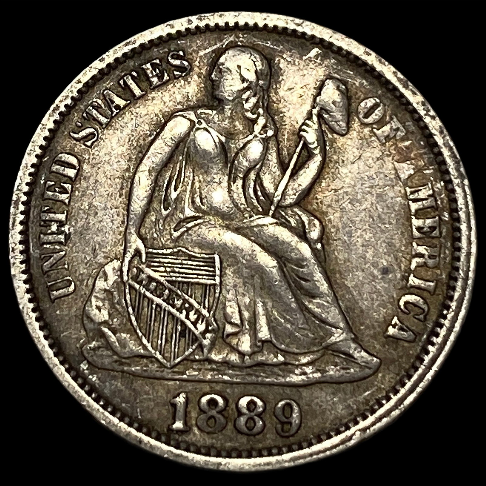 1889 Silver Seated Liberty Dime CLOSELY UNCIRCULATED: 1889 Silver Seated Liberty Dime CLOSELY UNCIRCULATED