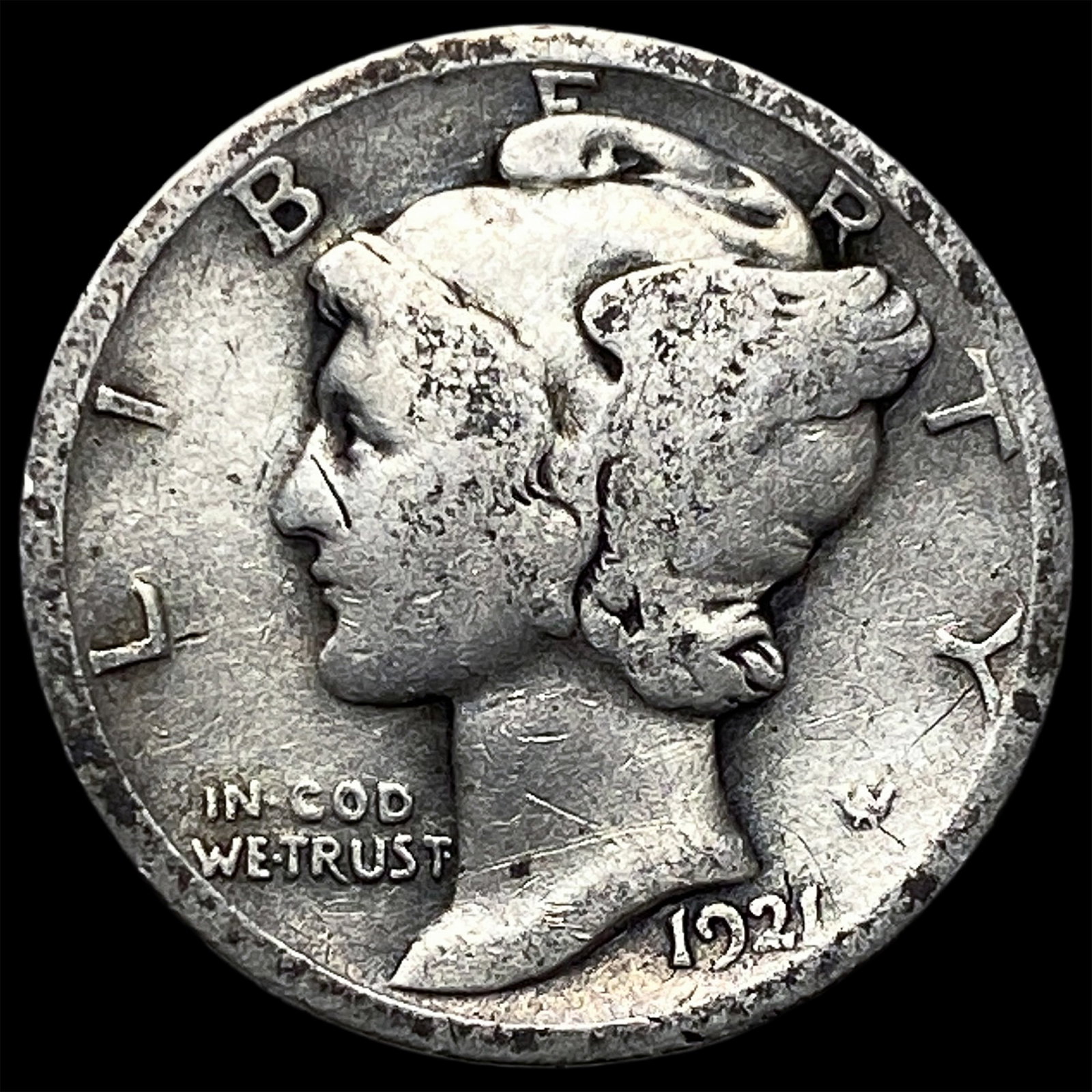 1921 Silver Mercury Dime LIGHTLY CIRCULATED: 1921 Silver Mercury Dime LIGHTLY CIRCULATED