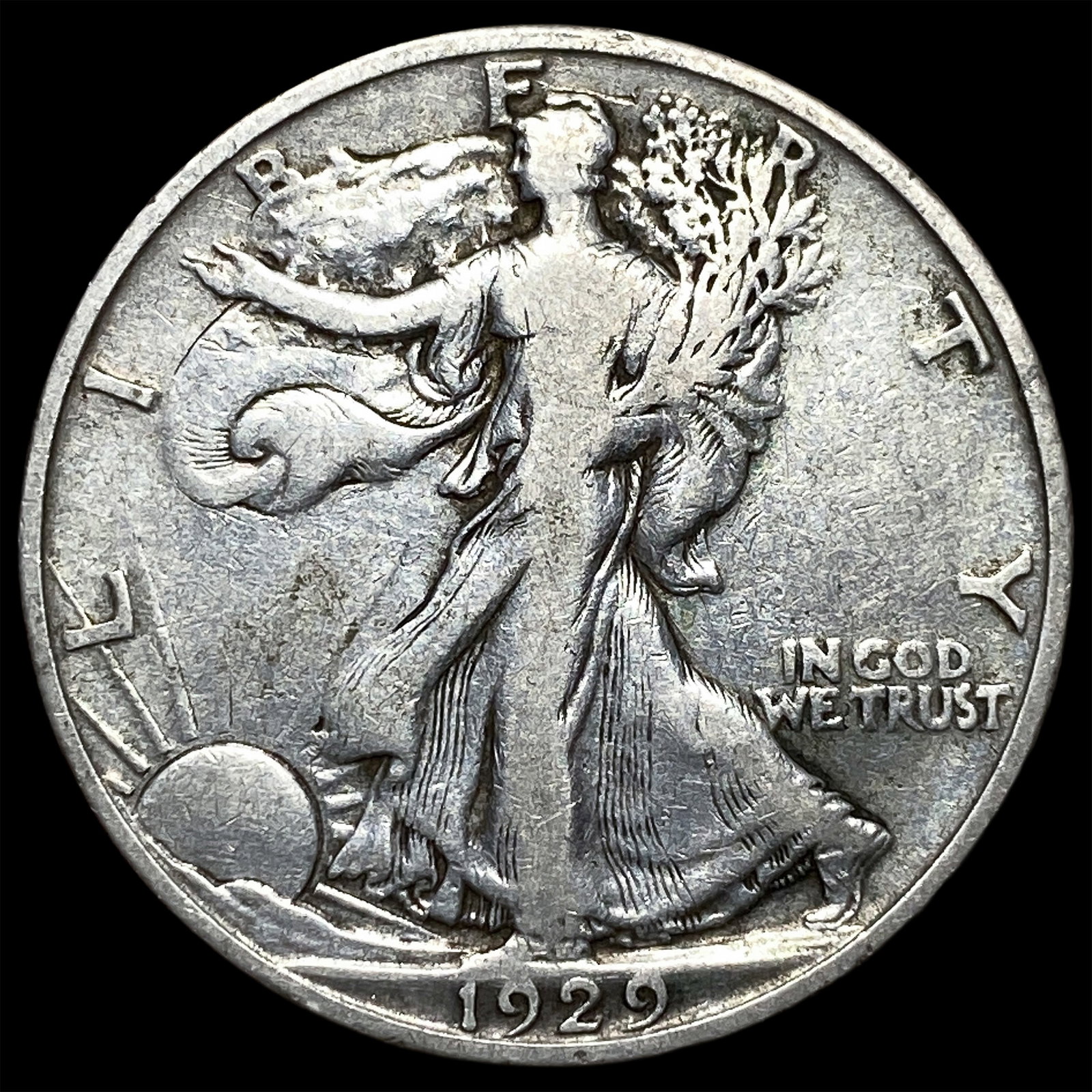 1929-S Silver Half Dollar Walking Liberty ABOUT UNCIRCULATED: 1929-S Silver Half Dollar Walking Liberty ABOUT UNCIRCULATED