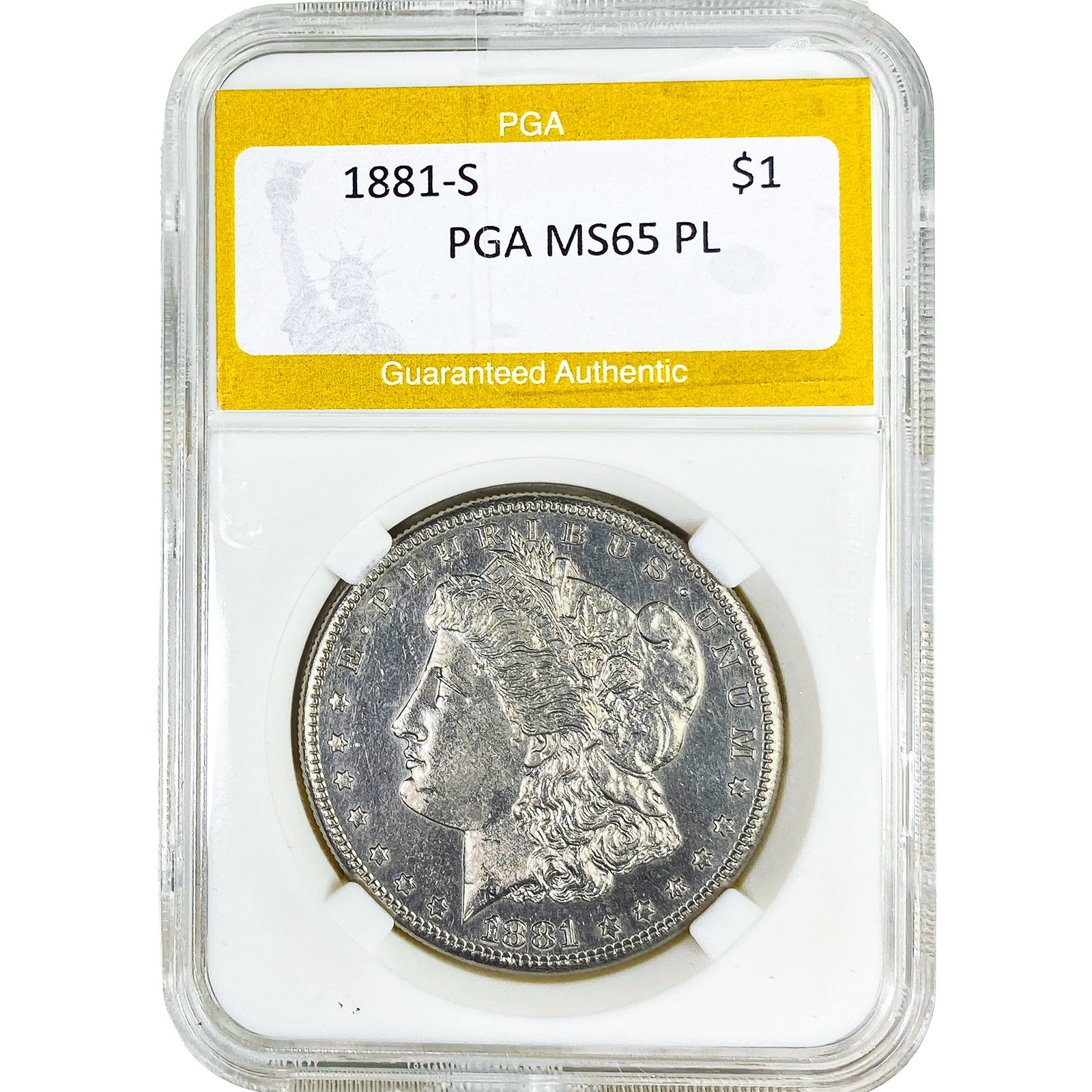1881-S Morgan Silver Dollar PGA MS65 PL: 1881-S Morgan Silver Dollar PGA MS65 PL