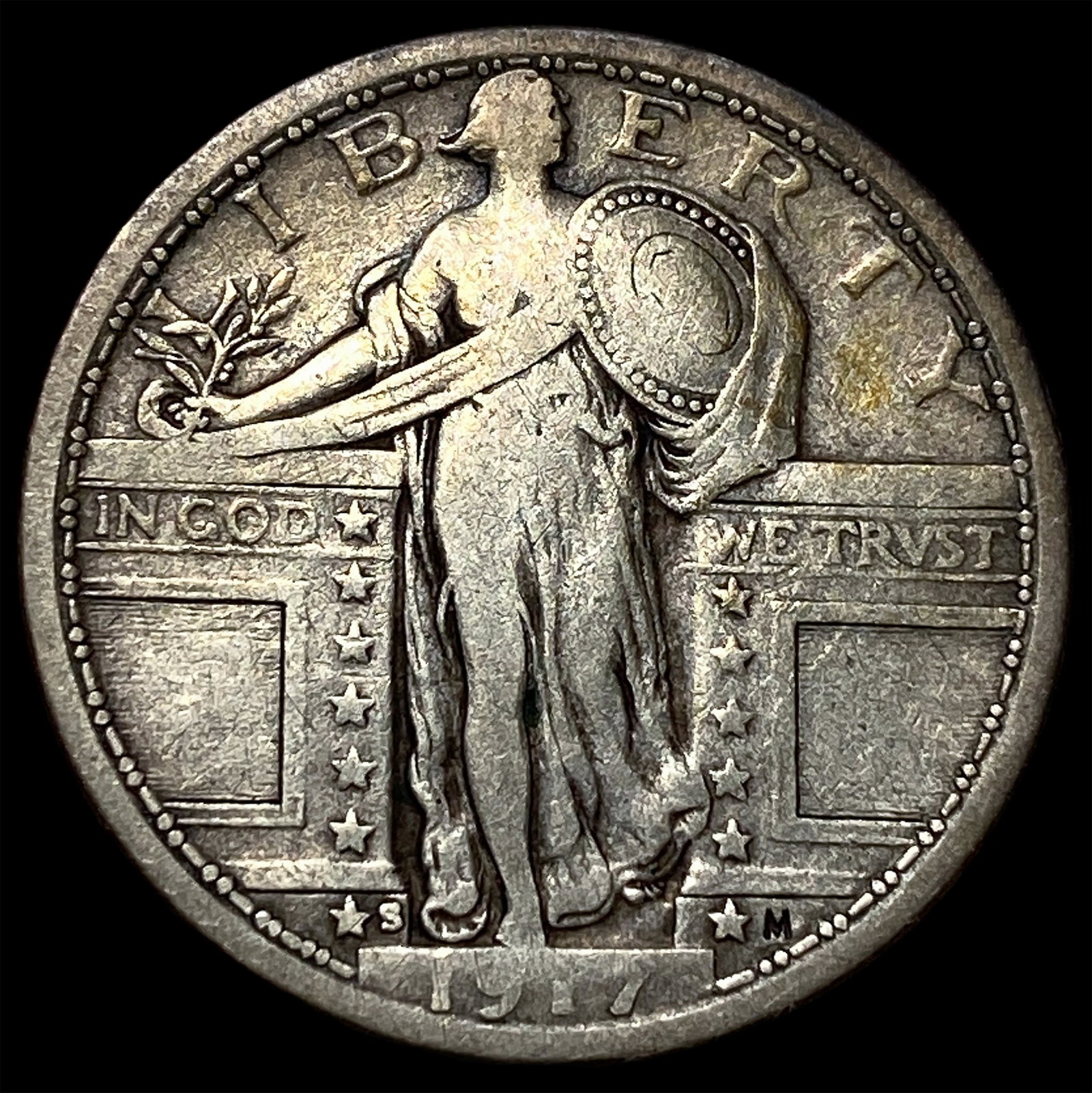 1917-S Silver Standing Liberty Quarter ABOUT UNCIRCULATED: 1917-S Silver Standing Liberty Quarter ABOUT UNCIRCULATED