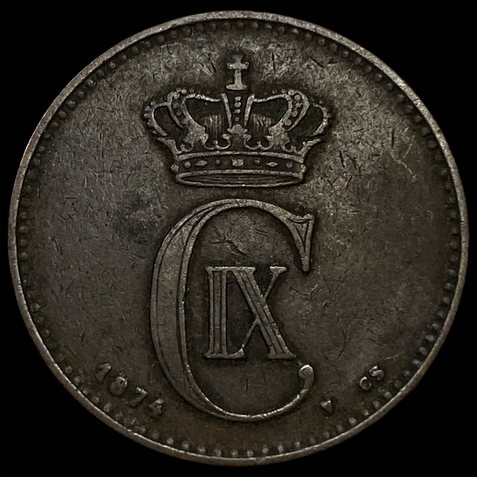 1874 Denamark Bronze 2 Ore: 1874 Denamark Bronze 2 Ore