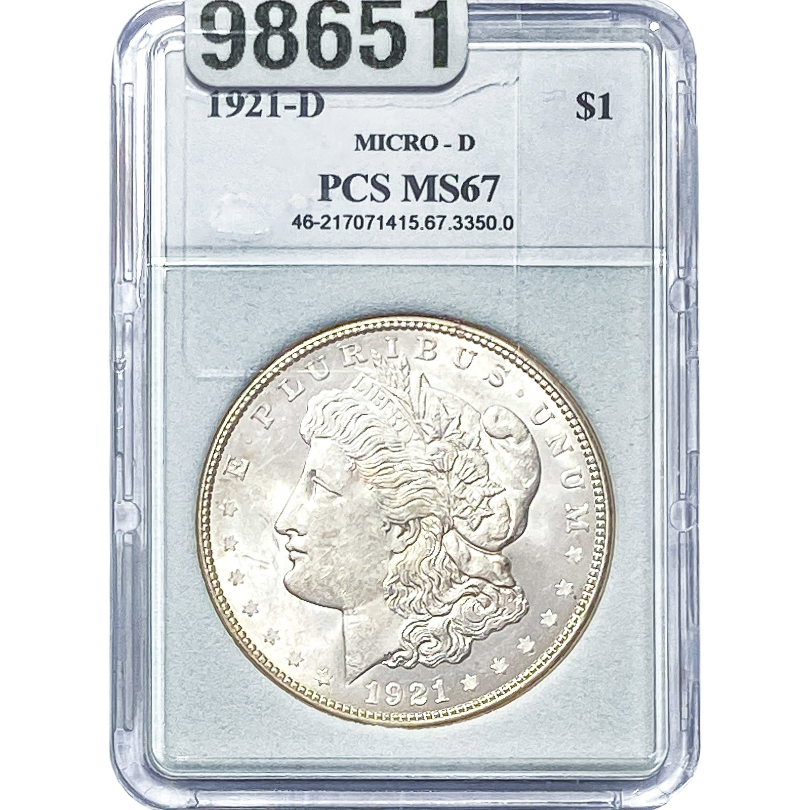 1921-D Morgan Silver Dollar PCS MS67: 1921-D Morgan Silver Dollar PCS MS67