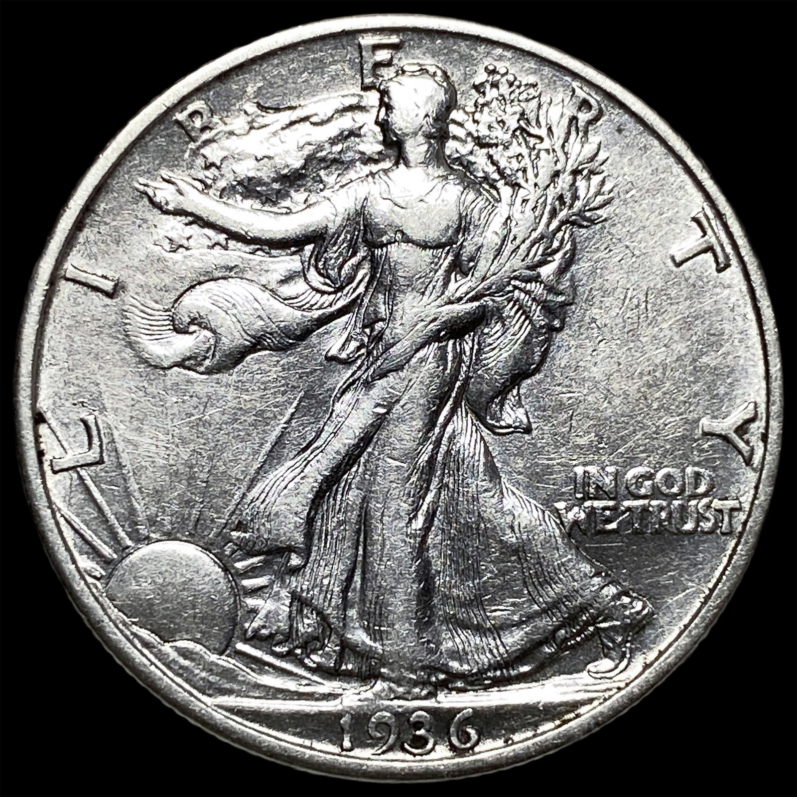 1936-D Silver Walking Liberty Half Dollar CLOSELY UNCIRCULATED: 1936-D Silver Walking Liberty Half Dollar CLOSELY UNCIRCULATED