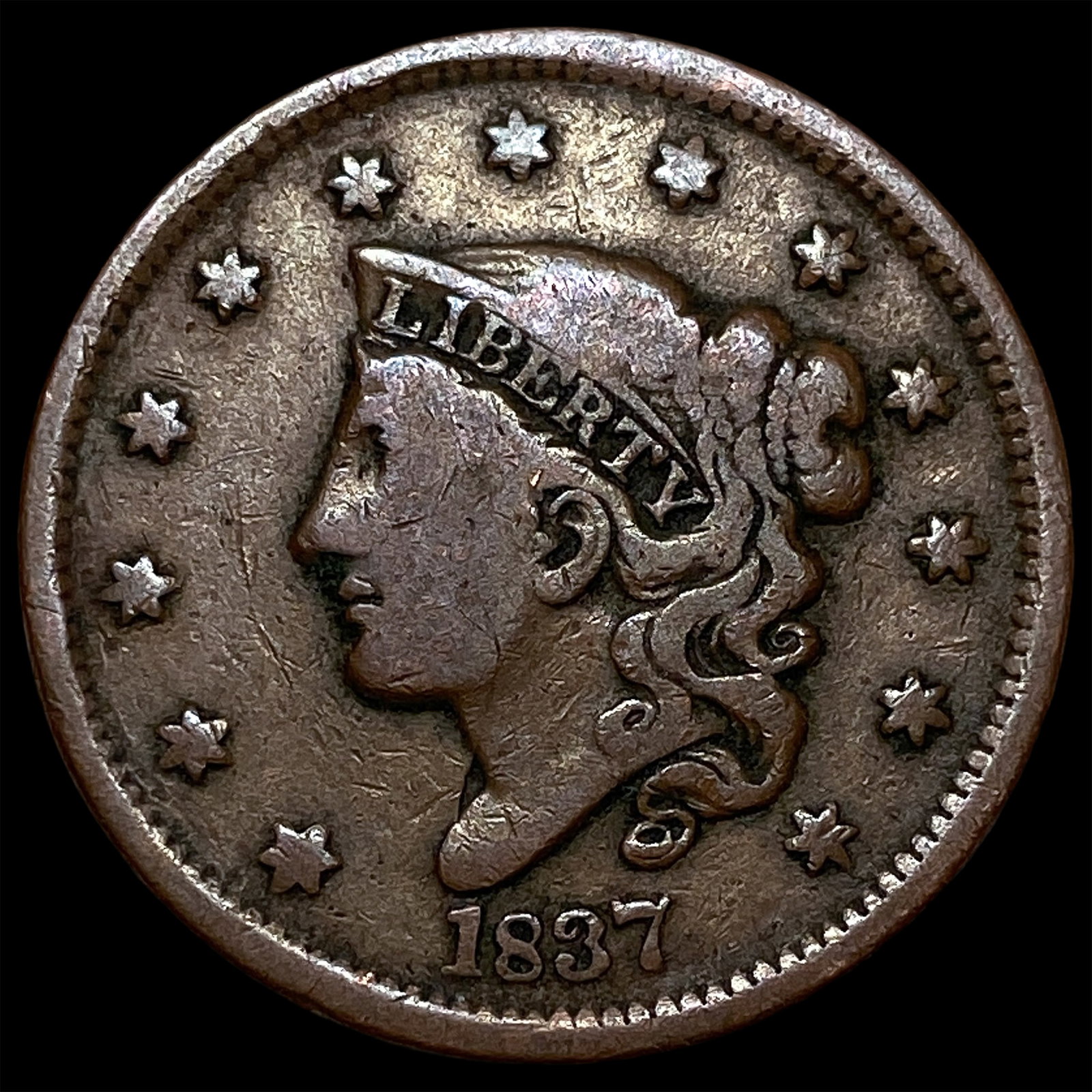 1837 Coronet Head Large Cent LIGHTLY CIRCULATED: 1837 Coronet Head Large Cent LIGHTLY CIRCULATED