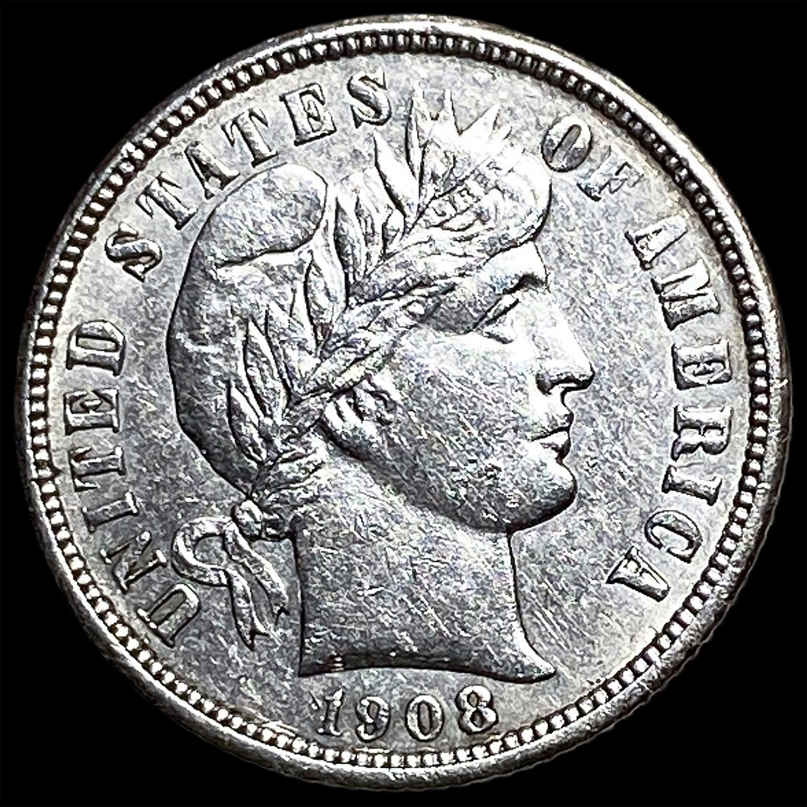 1908-O Silver Barber Dime CLOSELY UNCIRCULATED: 1908-O Silver Barber Dime CLOSELY UNCIRCULATED
