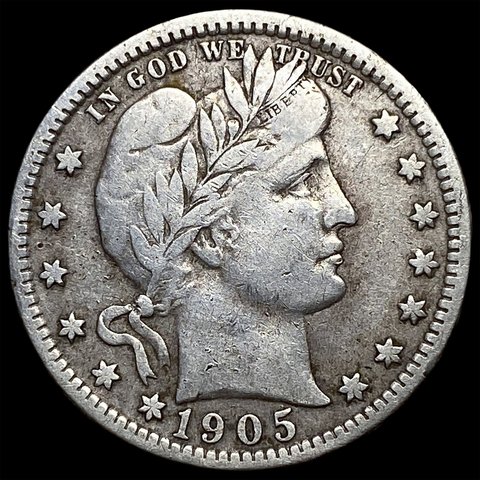1905 Barber Silver Quarter NEARLY UNCIRCULATED: 1905 Barber Silver Quarter NEARLY UNCIRCULATED