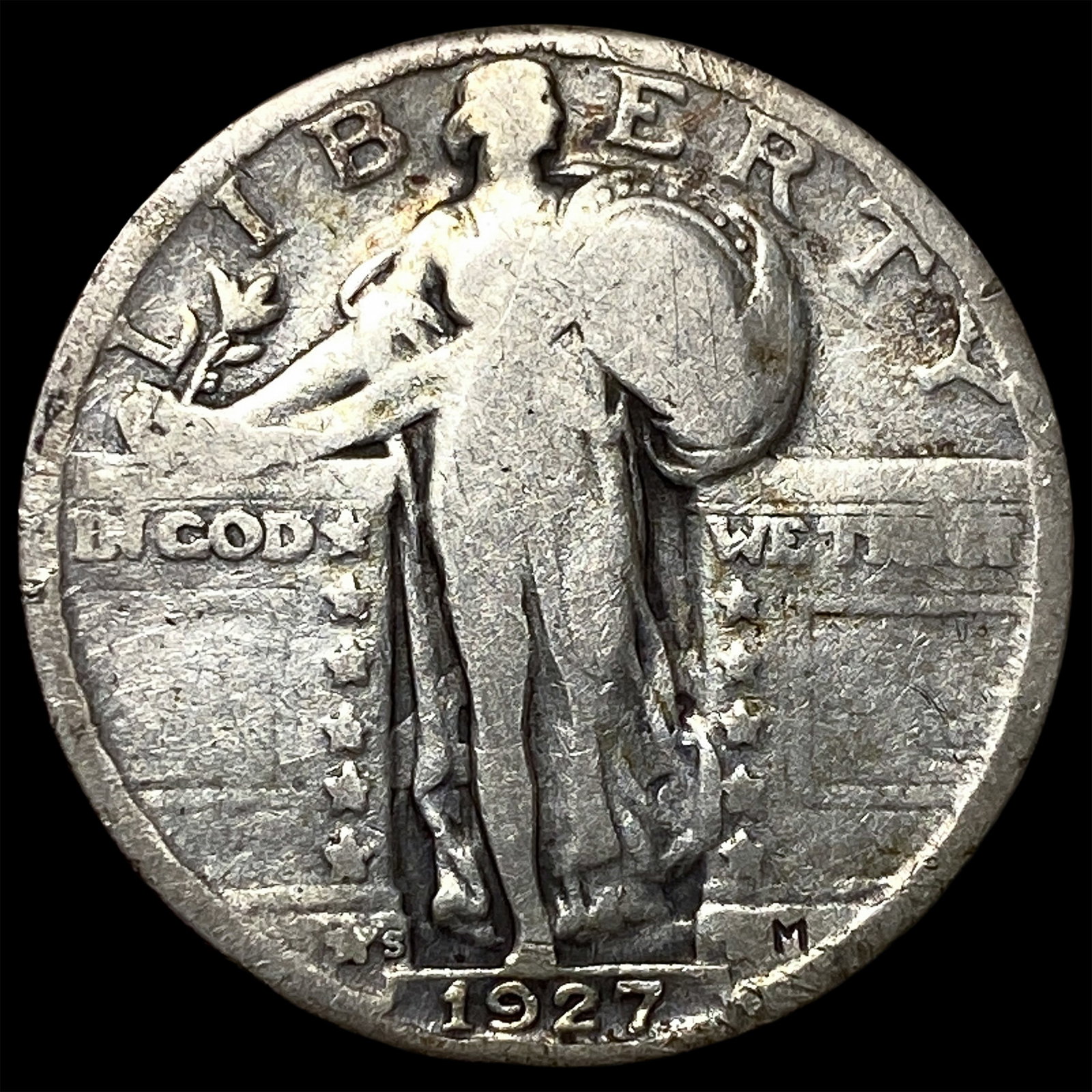 1927-S Silver Standing Liberty Quarter ABOUT UNCIRCULATED: 1927-S Silver Standing Liberty Quarter ABOUT UNCIRCULATED
