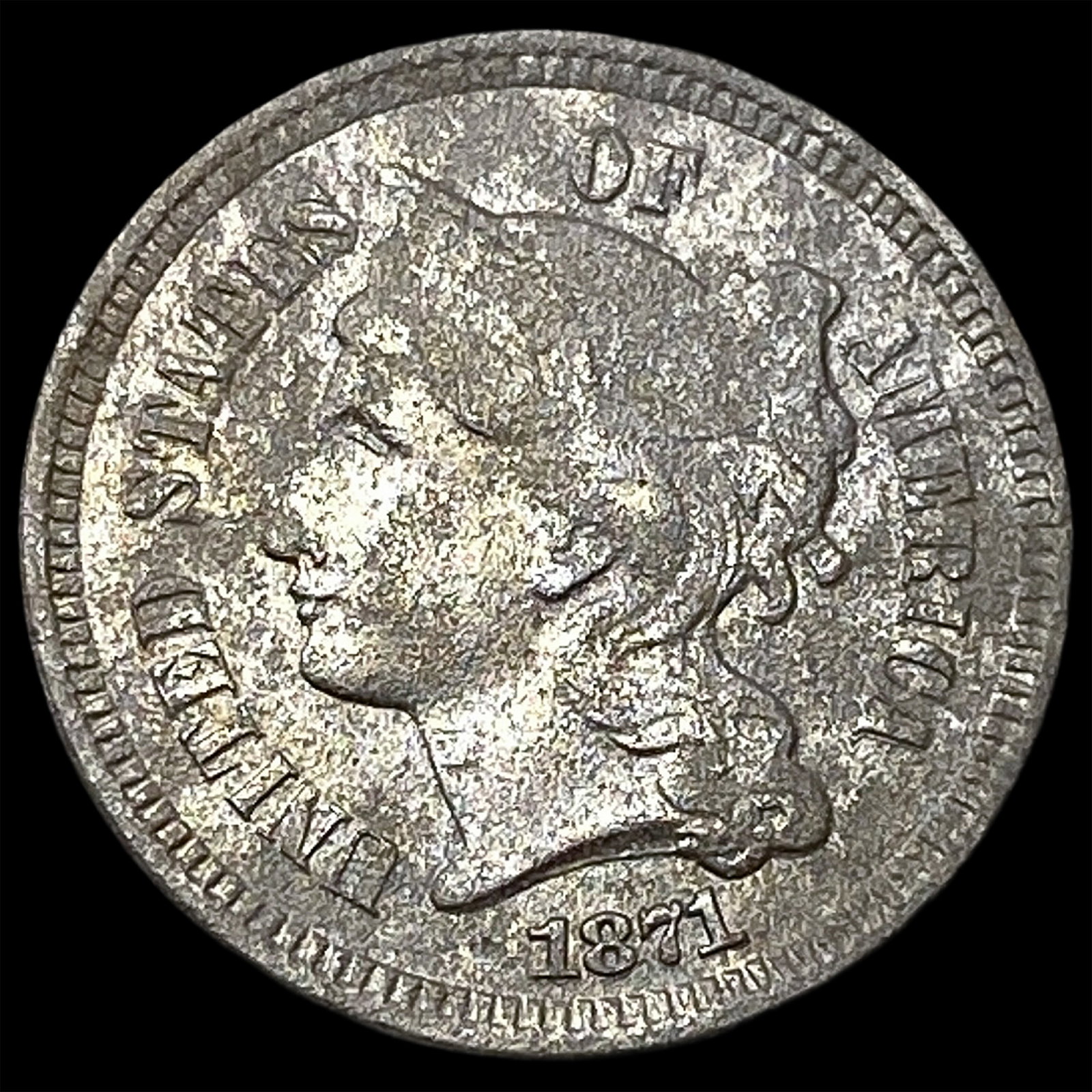 1871 Nickel Three-Cent Piece CLOSELY UNCIRCULATED: 1871 Nickel Three-Cent Piece CLOSELY UNCIRCULATED