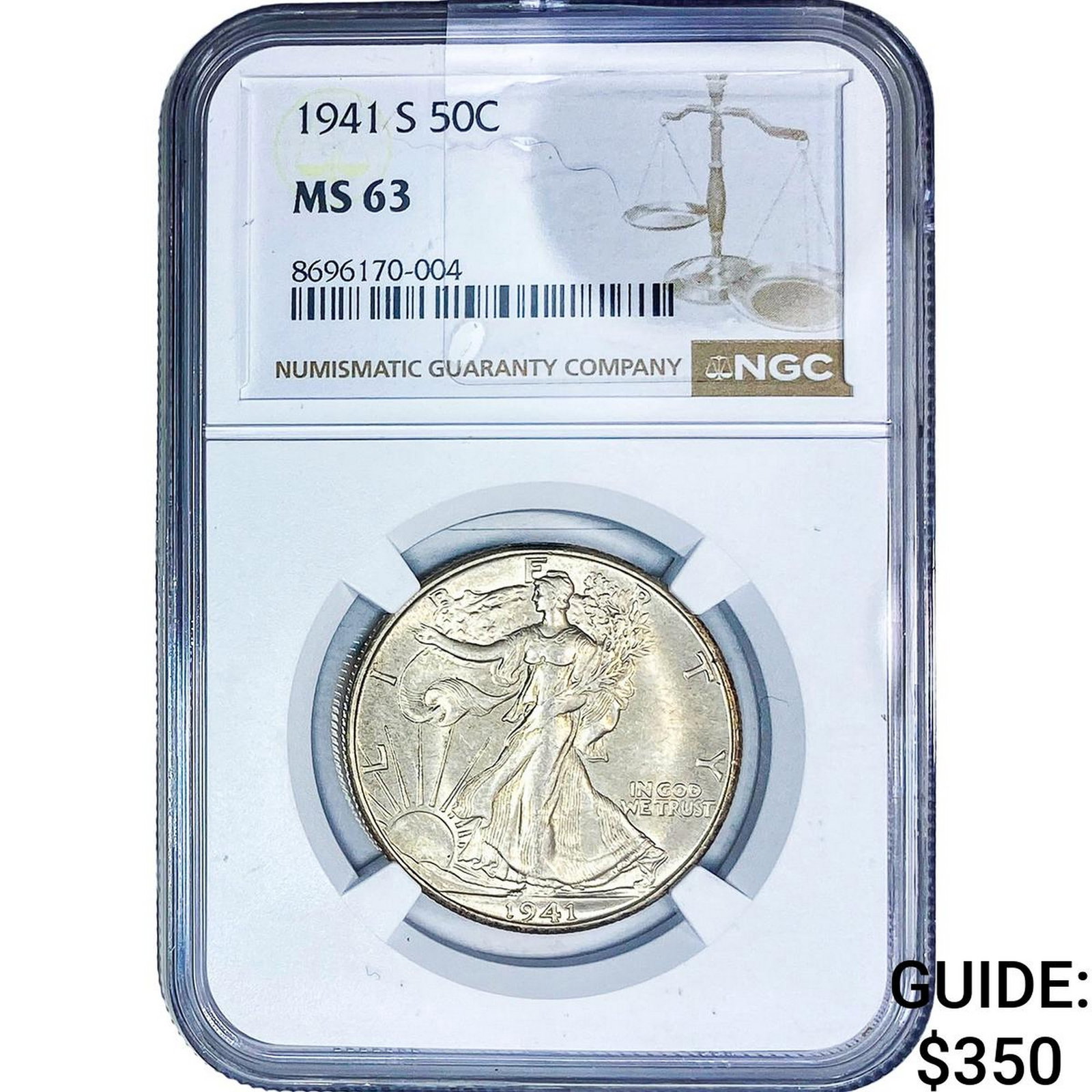 1941-S Walking Liberty Half Dollar NGC MS63: 1941-S Walking Liberty Half Dollar NGC MS63