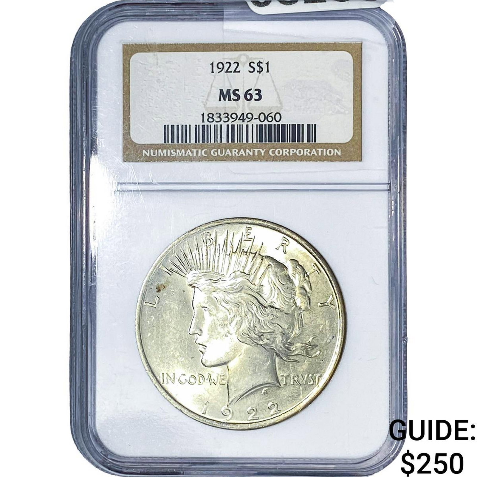1922 Silver Peace Dollar NGC MS63: 1922 Silver Peace Dollar NGC MS63