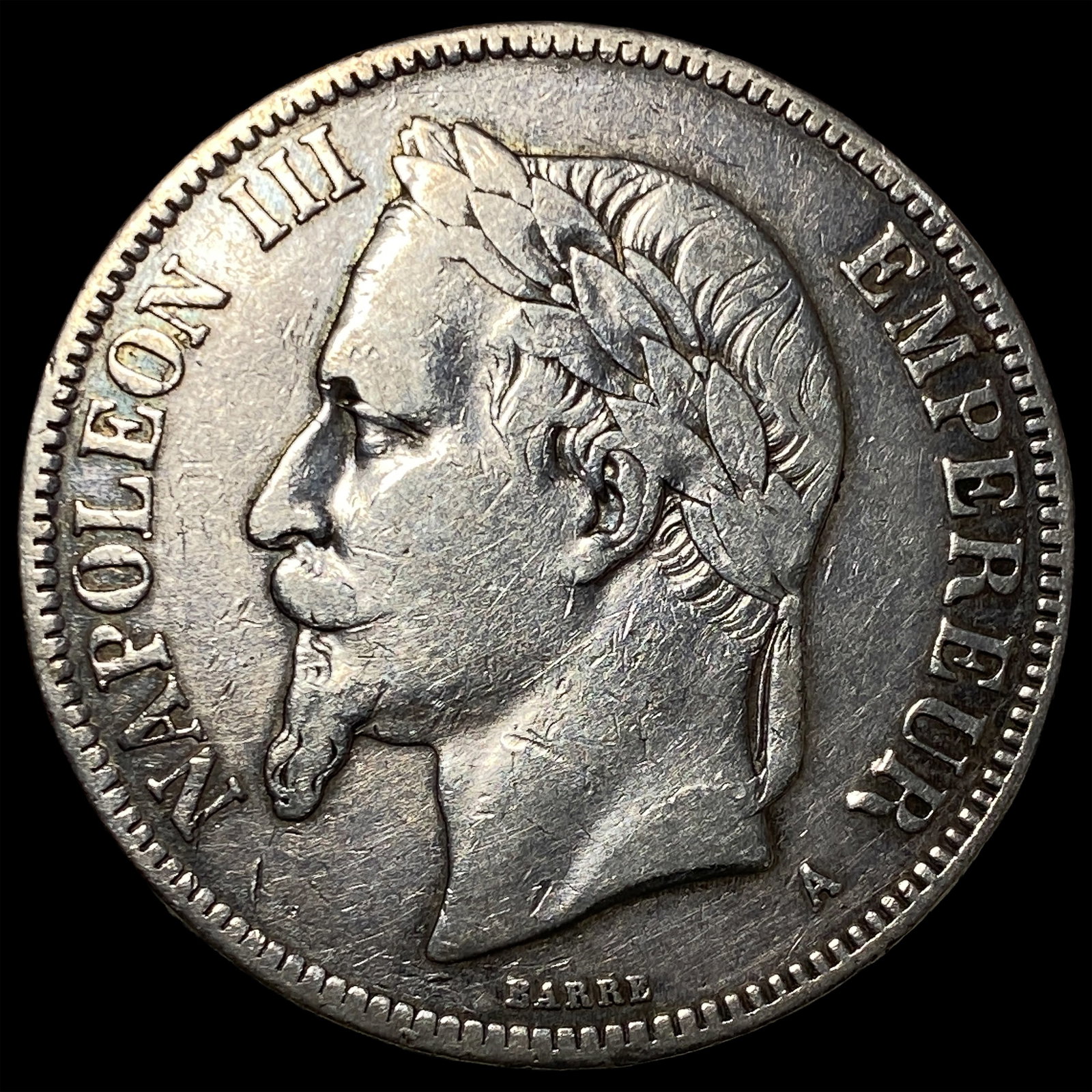1870-A Silver 5 Francs Napoleon III NEARLY UNCIRCULATED (1 of 2)