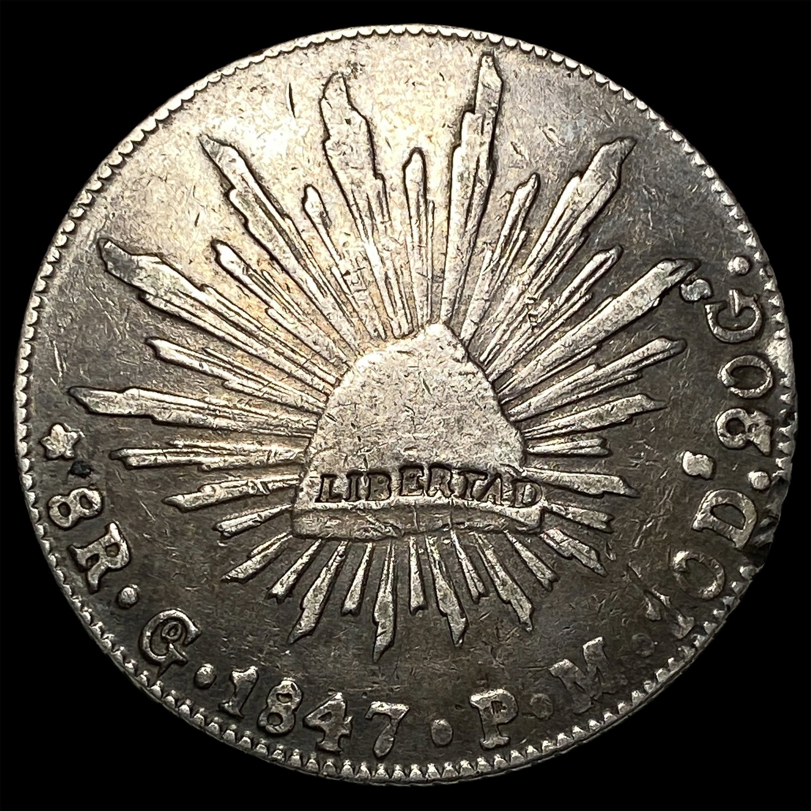 1847-Mo Mexico Silver 8 Reales NEARLY UNCIRCULATED: 1847-Mo Mexico Silver 8 Reales NEARLY UNCIRCULATED