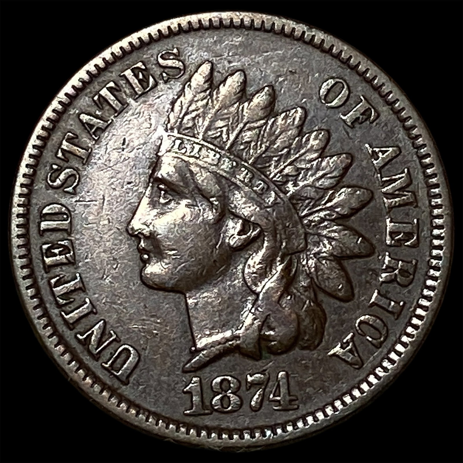 1874 Indian Head Cent CLOSELY UNCIRCULATED: 1874 Indian Head Cent CLOSELY UNCIRCULATED