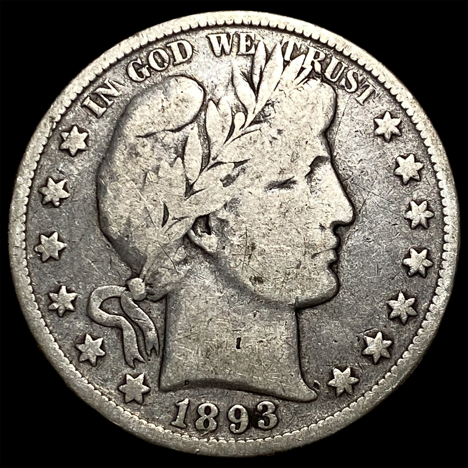 1893 Silver Barber Half Dollar ABOUT UNCIRCULATED