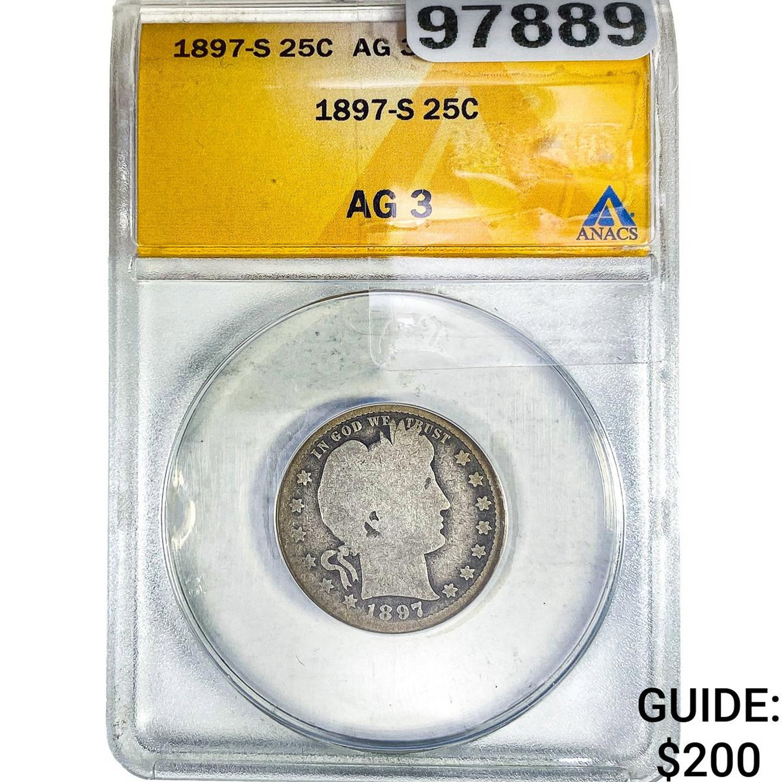 1897-S Barber Quarter ANACS AG3