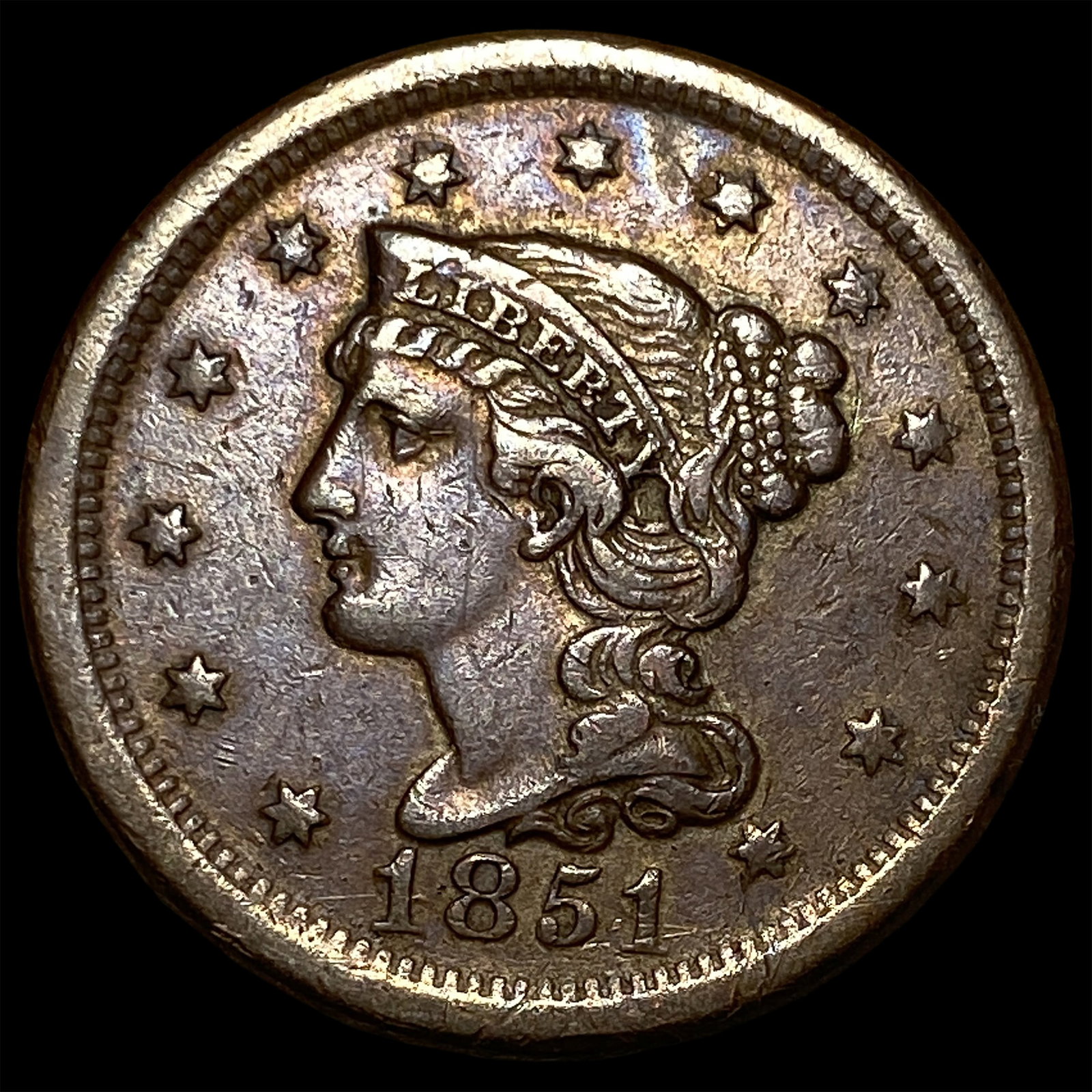 1851 Braided Hair Large Cent CLOSELY UNCIRCULATED (1 of 2)