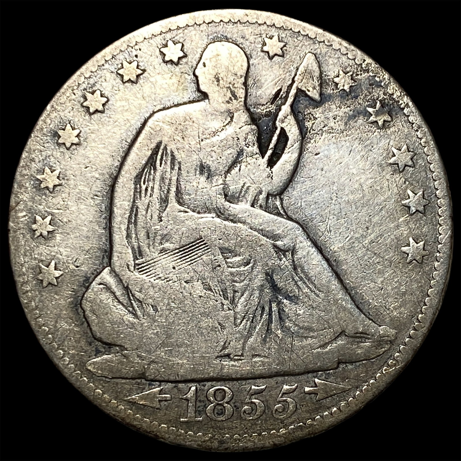 1855 Arrows Seated Liberty Half Dollar ABOUT UNCIRCULATED: 1855 Arrows Seated Liberty Half Dollar ABOUT UNCIRCULATED