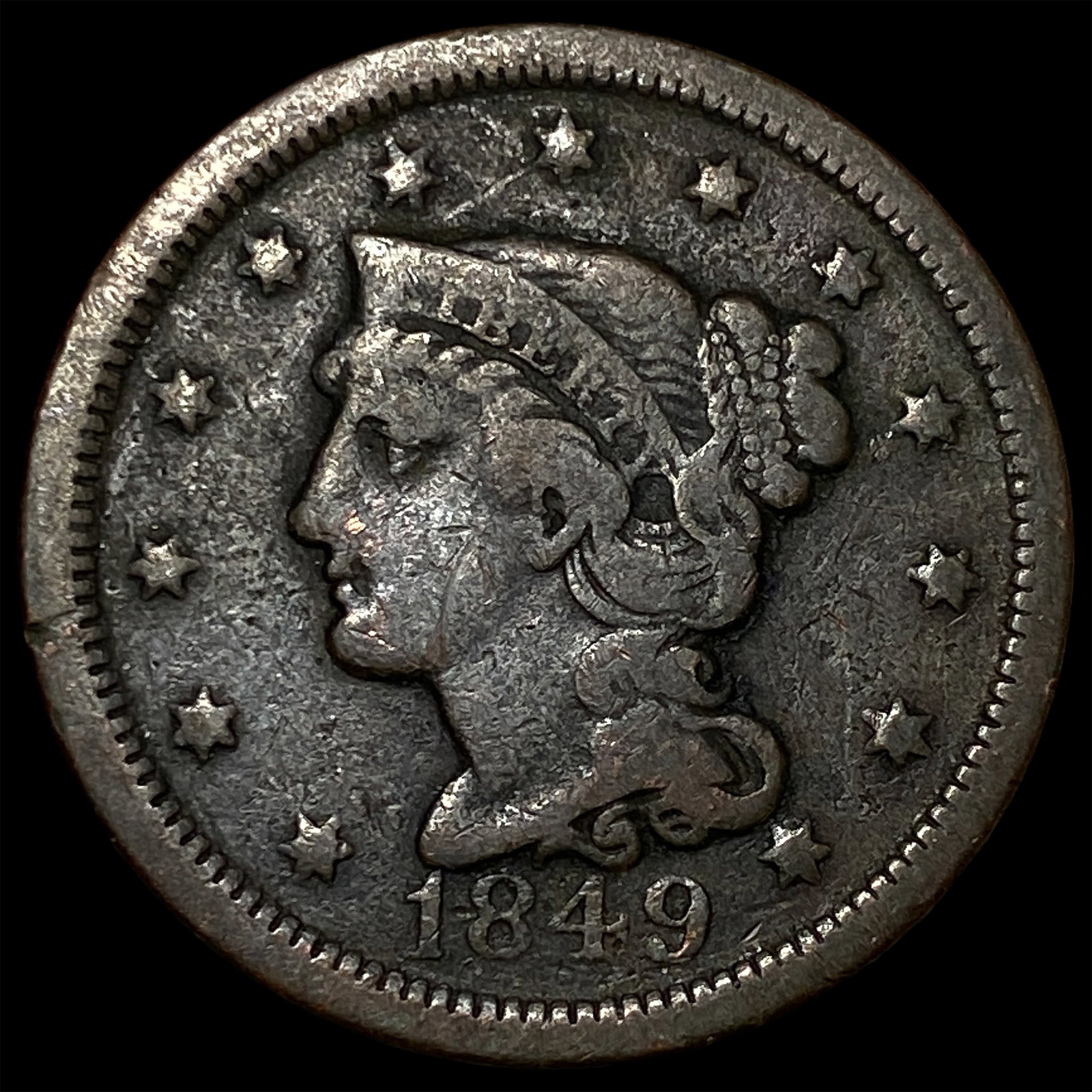 1849 Braided Hair Large Cent NEARLY UNCIRCULATED: 1849 Braided Hair Large Cent NEARLY UNCIRCULATED