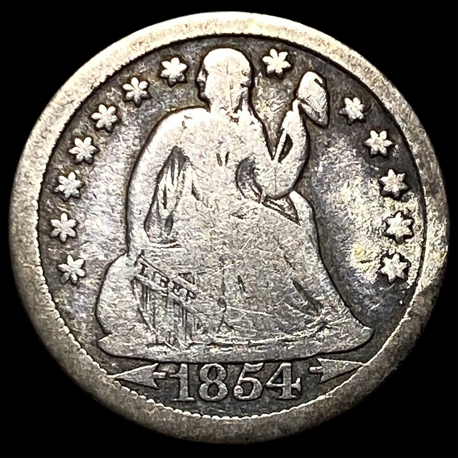 1854-O Silver Seated Liberty Dime LIGHTLY CIRCULATED: 1854-O Silver Seated Liberty Dime LIGHTLY CIRCULATED