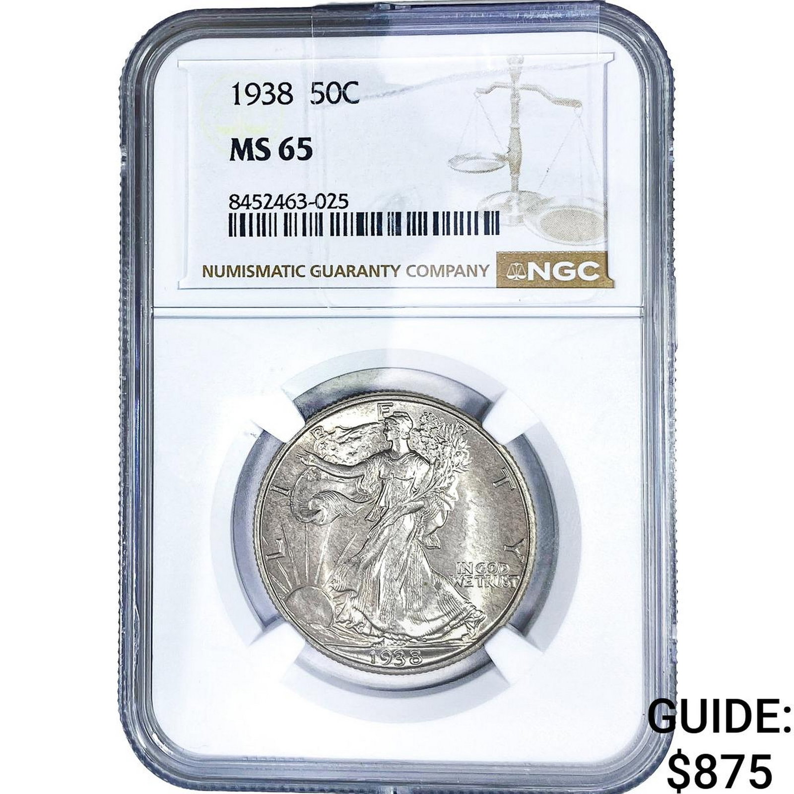 1938 Walking Liberty Half Dollar NGC MS65: 1938 Walking Liberty Half Dollar NGC MS65