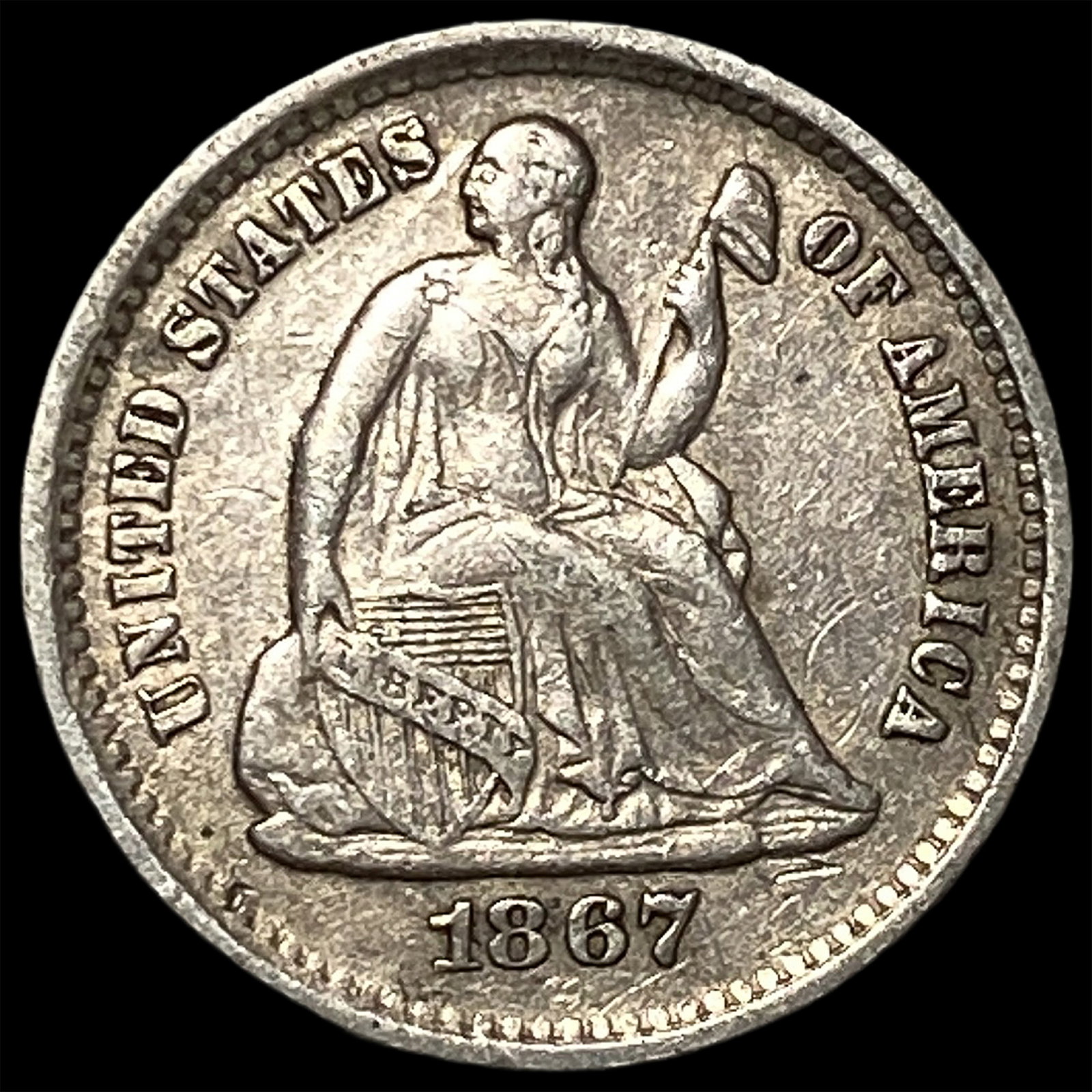 1867-S Silver Half Dime NEARLY UNCIRCULATED: 1867-S Silver Half Dime NEARLY UNCIRCULATED