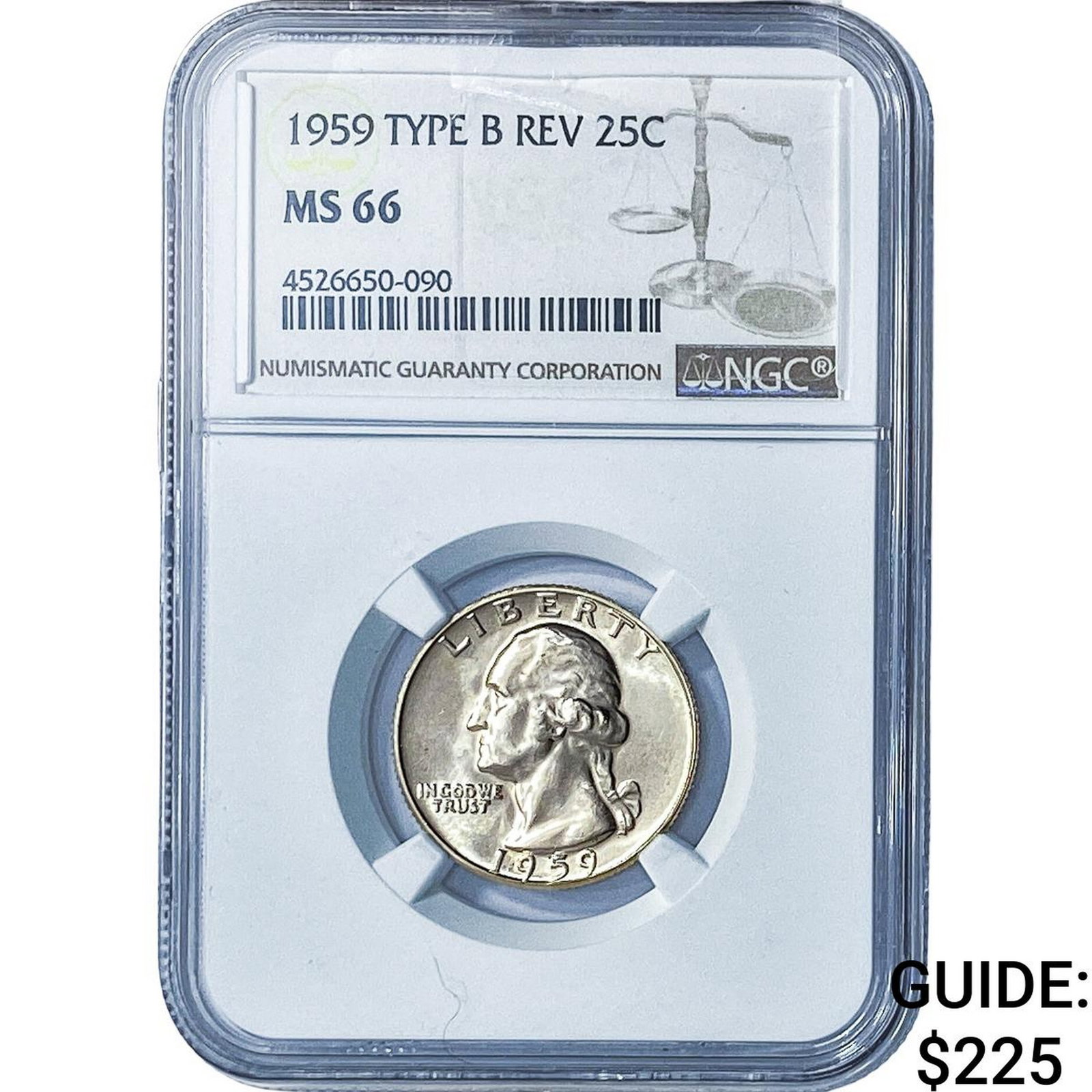 1959 Washington Silver Quarter NGC MS66 Type B Rev.: 1959 Washington Silver Quarter NGC MS66 Type B Rev.