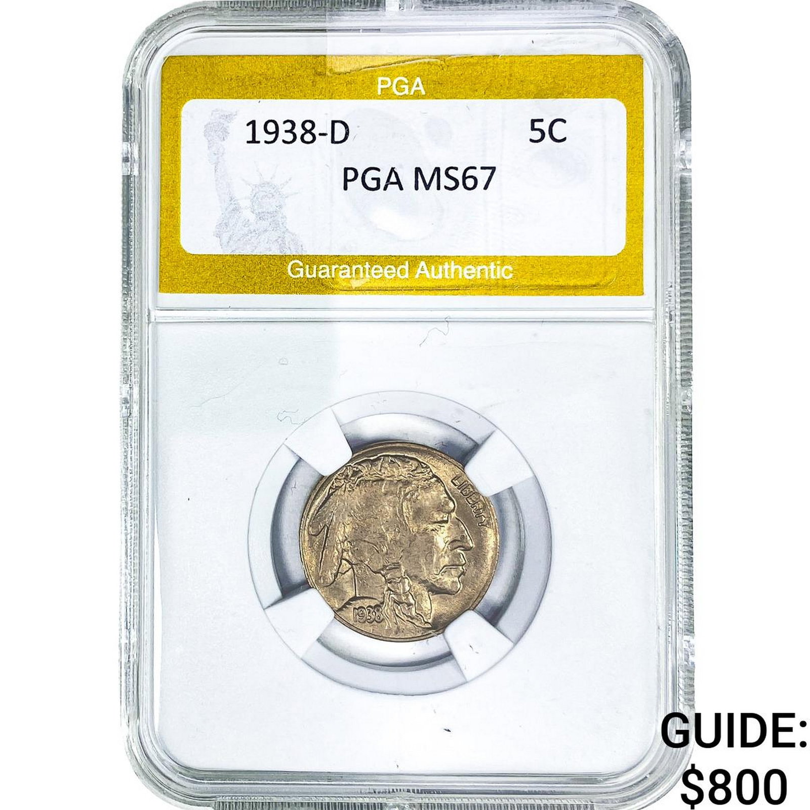 1938-D Buffalo Nickel PGA MS67: 1938-D Buffalo Nickel PGA MS67