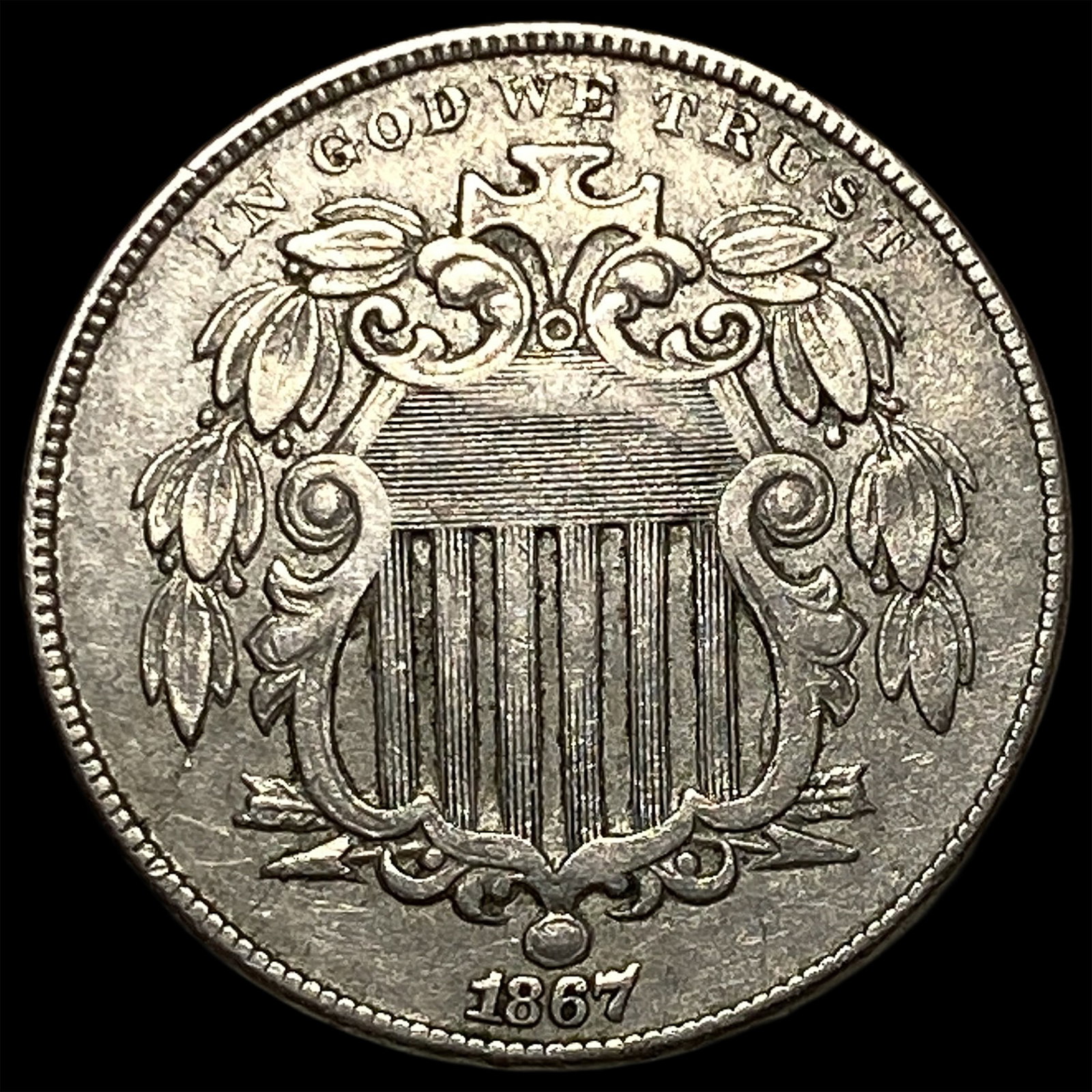1867 Shield Nickel CLOSELY UNCIRCULATED: 1867 Shield Nickel CLOSELY UNCIRCULATED