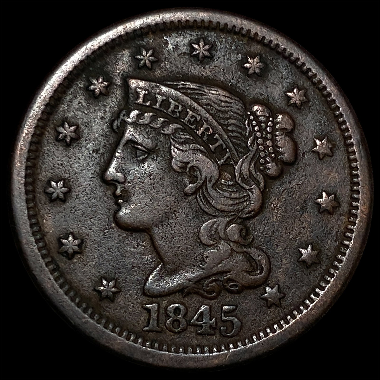 1845 Braided Hair Large Cent NEARLY UNCIRCULATED: 1845 Braided Hair Large Cent NEARLY UNCIRCULATED