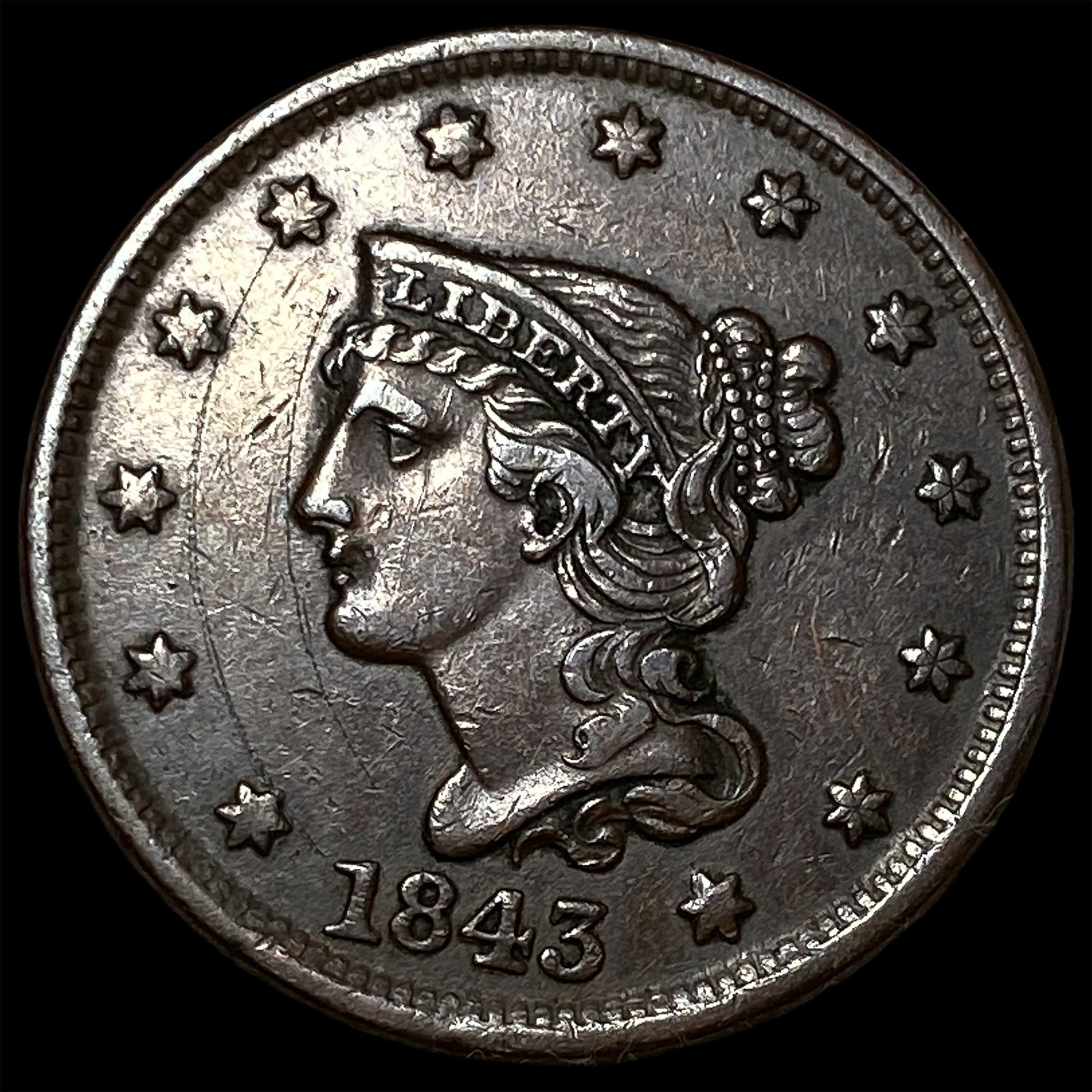1843 Braided Hair Large Cent CLOSELY UNCIRCULATED (1 of 2)