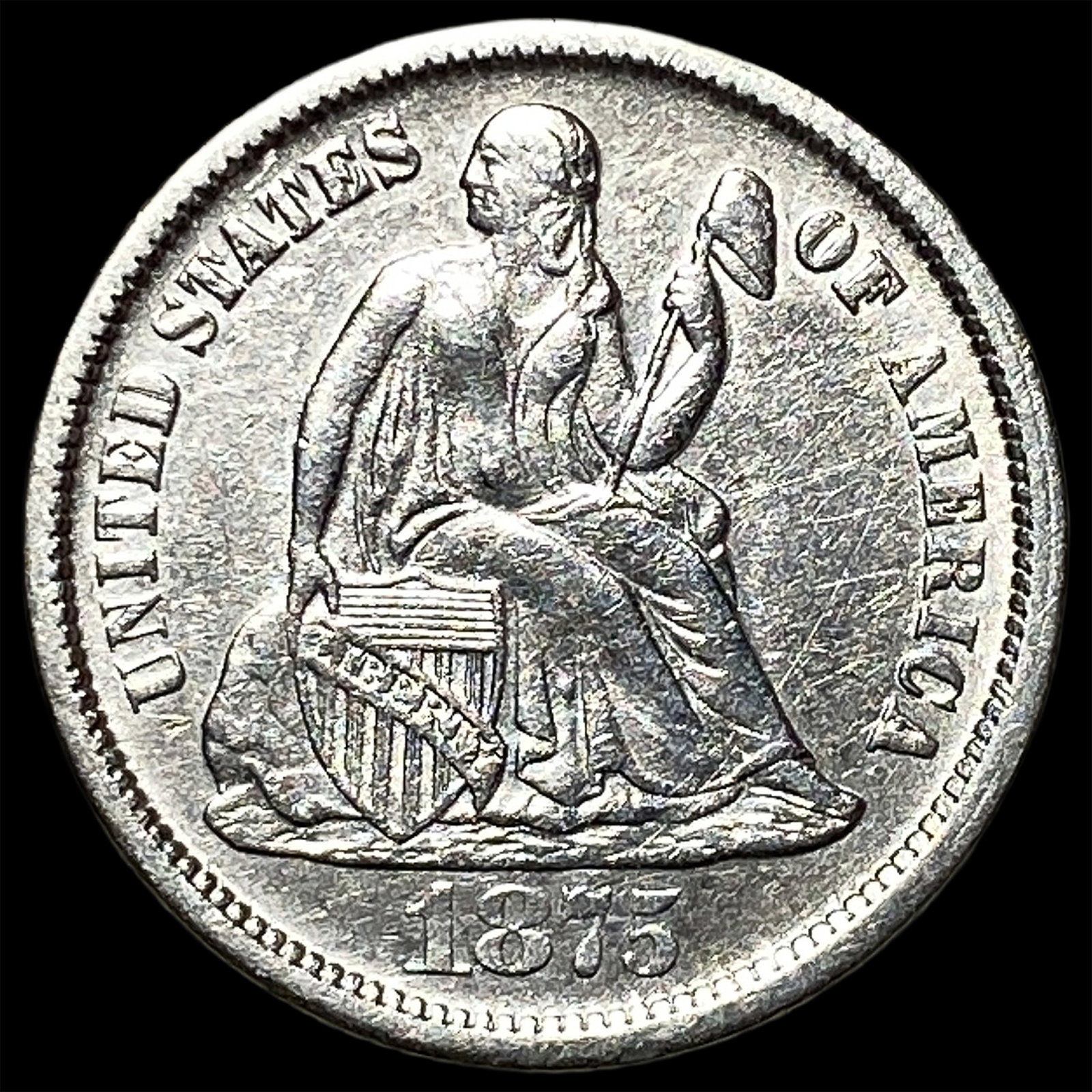 1875-CC Silver Seated Liberty Dime CLOSELY UNCIRCULATED: 1875-CC Silver Seated Liberty Dime CLOSELY UNCIRCULATED