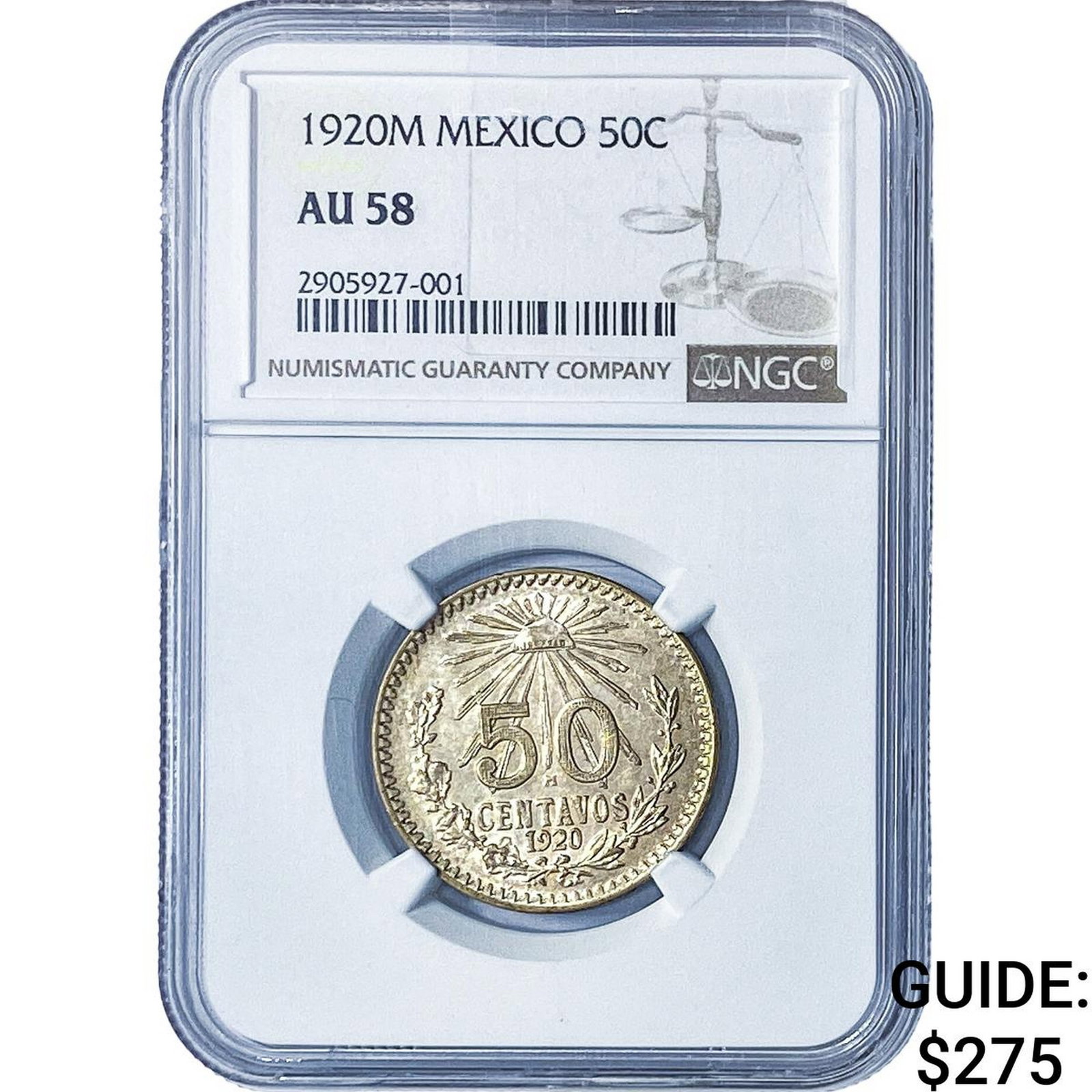 1920M Mexico Silver 50 Centavos NGC AU58: 1920M Mexico Silver 50 Centavos NGC AU58
