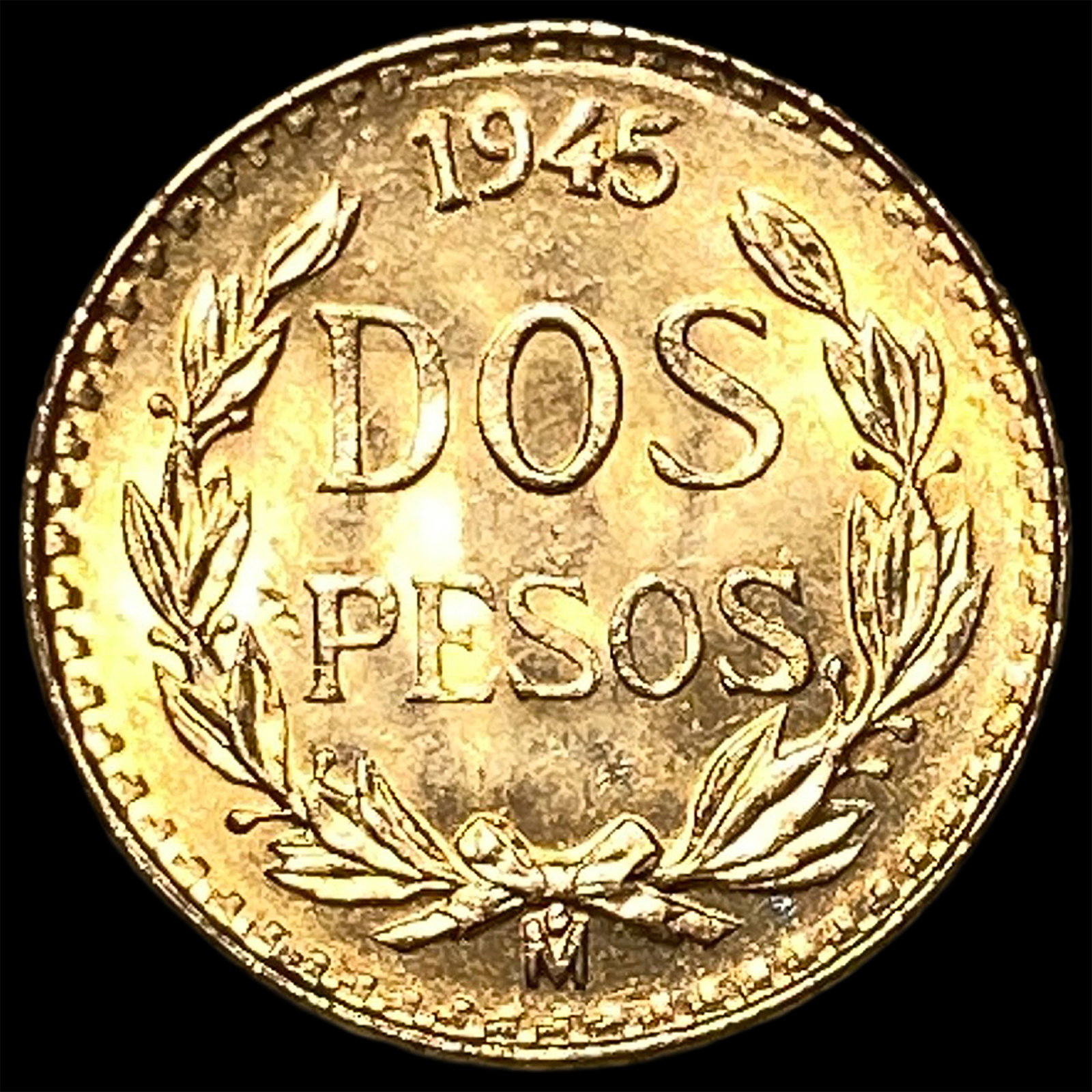 1945 Mexico Gold 2 Pesos UNCIRCULATED