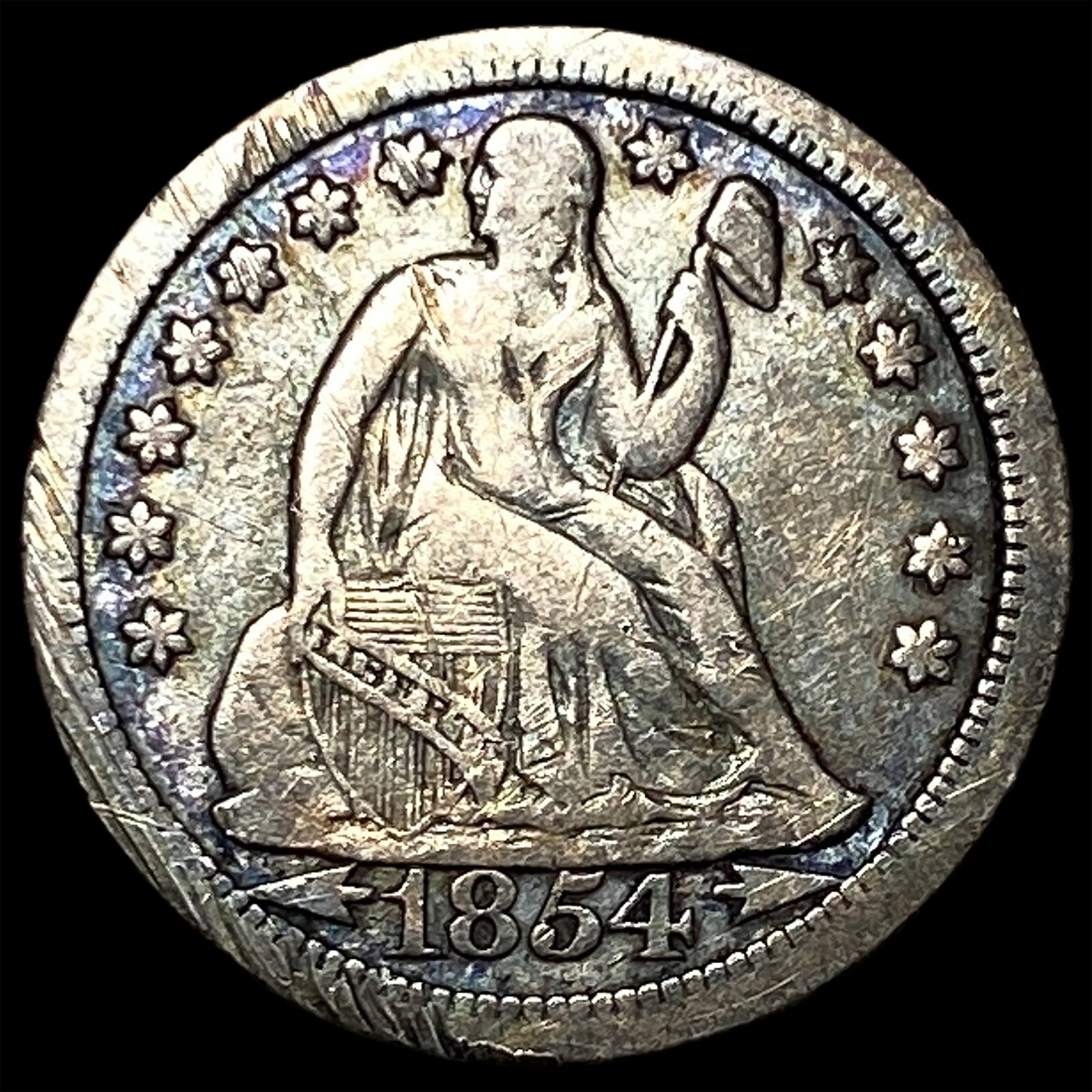 1854-O Silver Seated Liberty Dime ABOUT UNCIRCULATED: 1854-O Silver Seated Liberty Dime ABOUT UNCIRCULATED