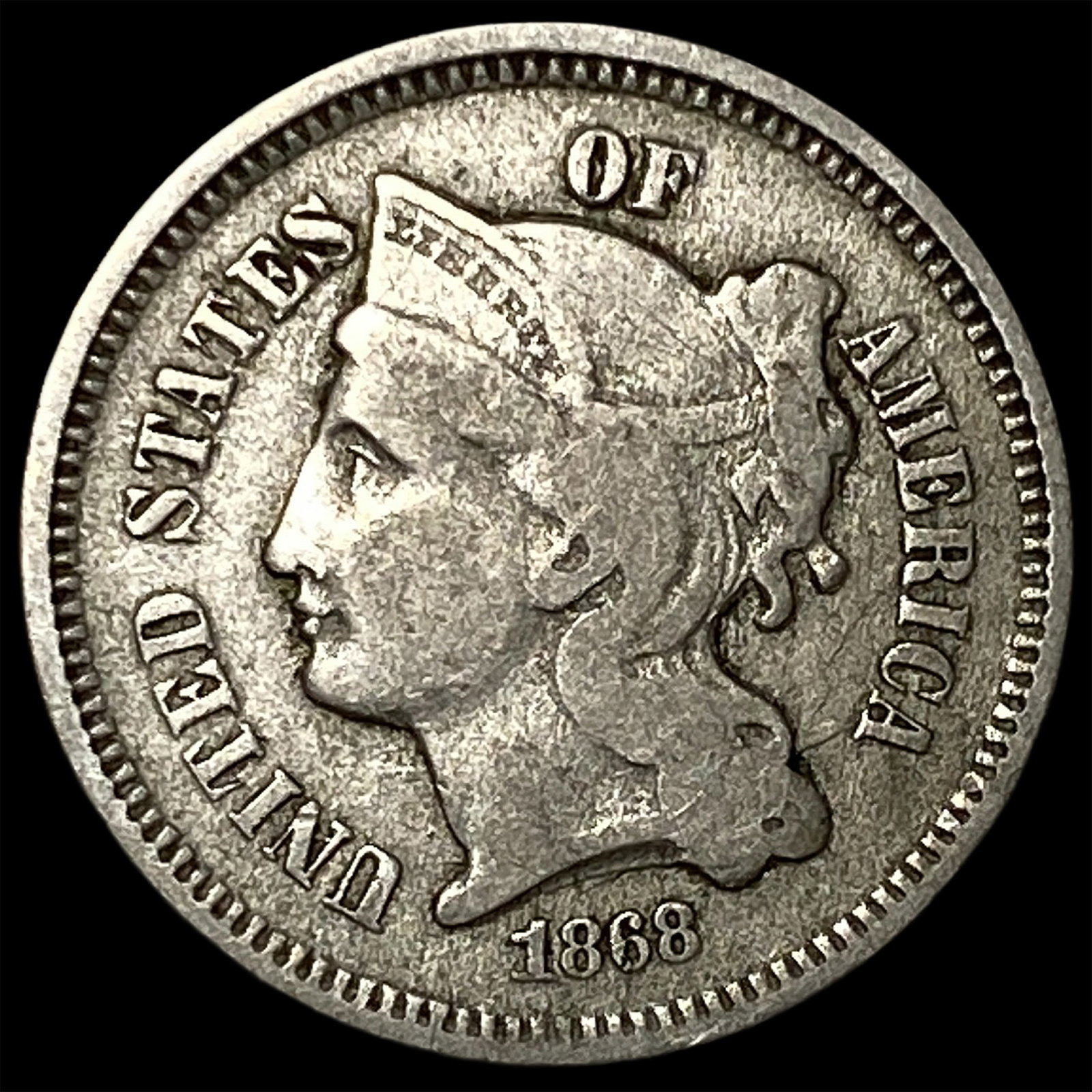 1868 Nickel Three-Cent Piece ABOUT UNCIRCULATED (1 of 2)