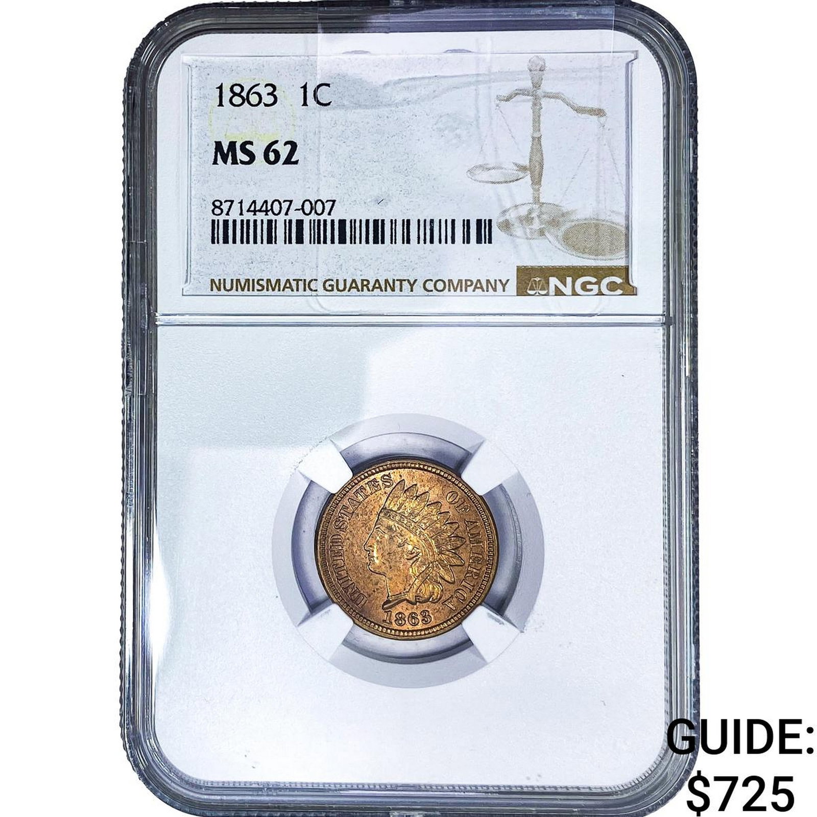 1863 Indian Head Cent NGC MS62: 1863 Indian Head Cent NGC MS62