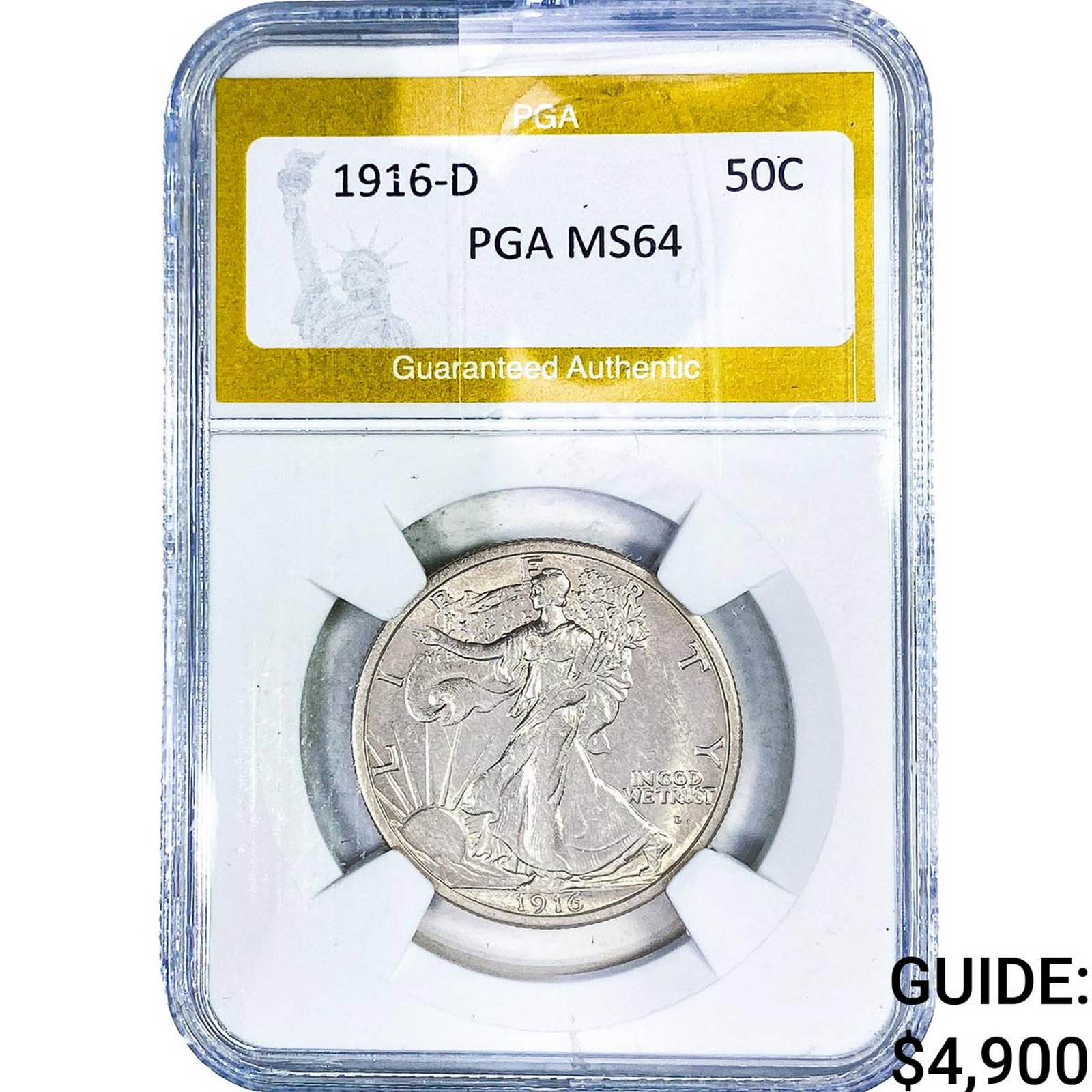 1916-D Walking Liberty Half Dollar PGA MS64: 1916-D Walking Liberty Half Dollar PGA MS64