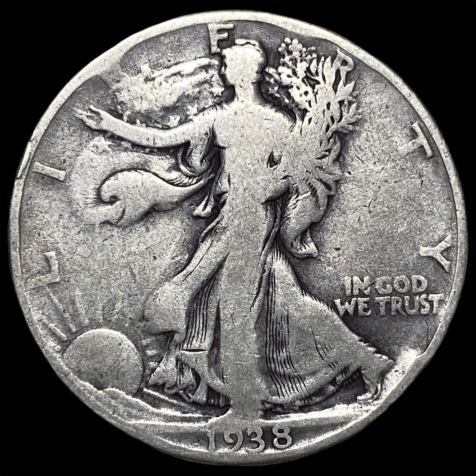 1938-D Silver Walking Liberty Half Dollar NICELY CIRCULATED: 1938-D Silver Walking Liberty Half Dollar NICELY CIRCULATED
