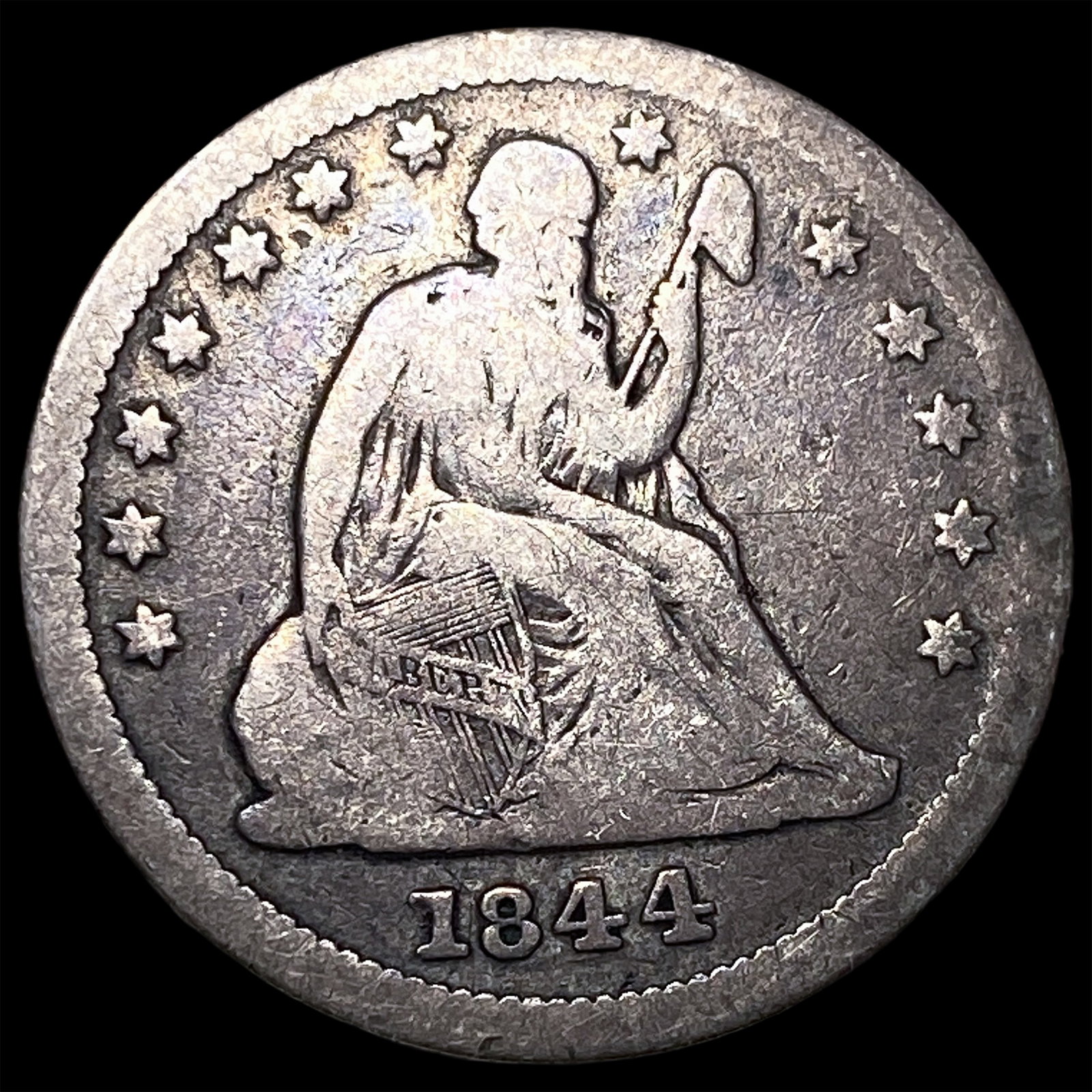 1844 Seated Liberty Silver Quarter ABOUT UNCIRCULATED (1 of 2)