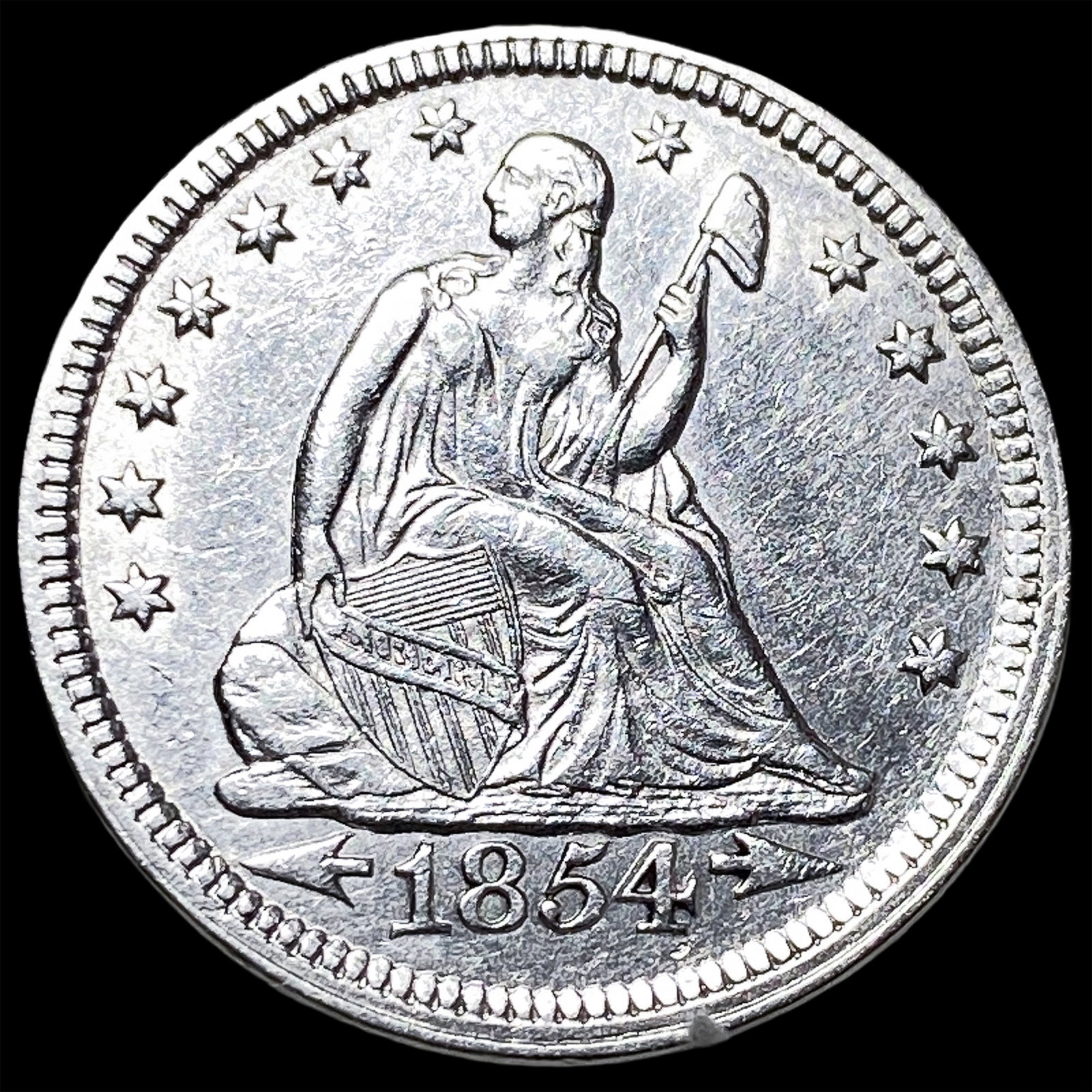 1854 Arrows Seated Liberty Quarter CLOSELY UNCIRCULATED: 1854 Arrows Seated Liberty Quarter CLOSELY UNCIRCULATED