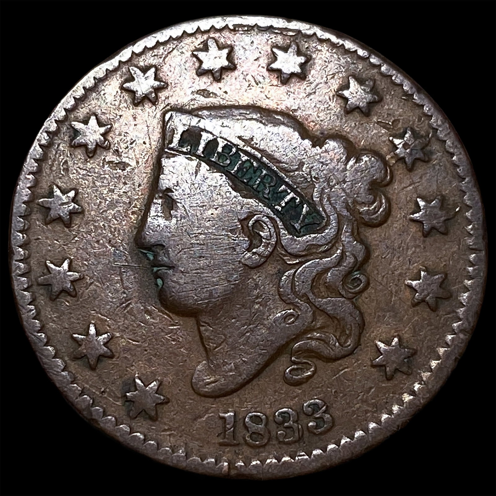 1833 Coronet Head Large Cent ABOUT UNCIRCULATED: 1833 Coronet Head Large Cent ABOUT UNCIRCULATED