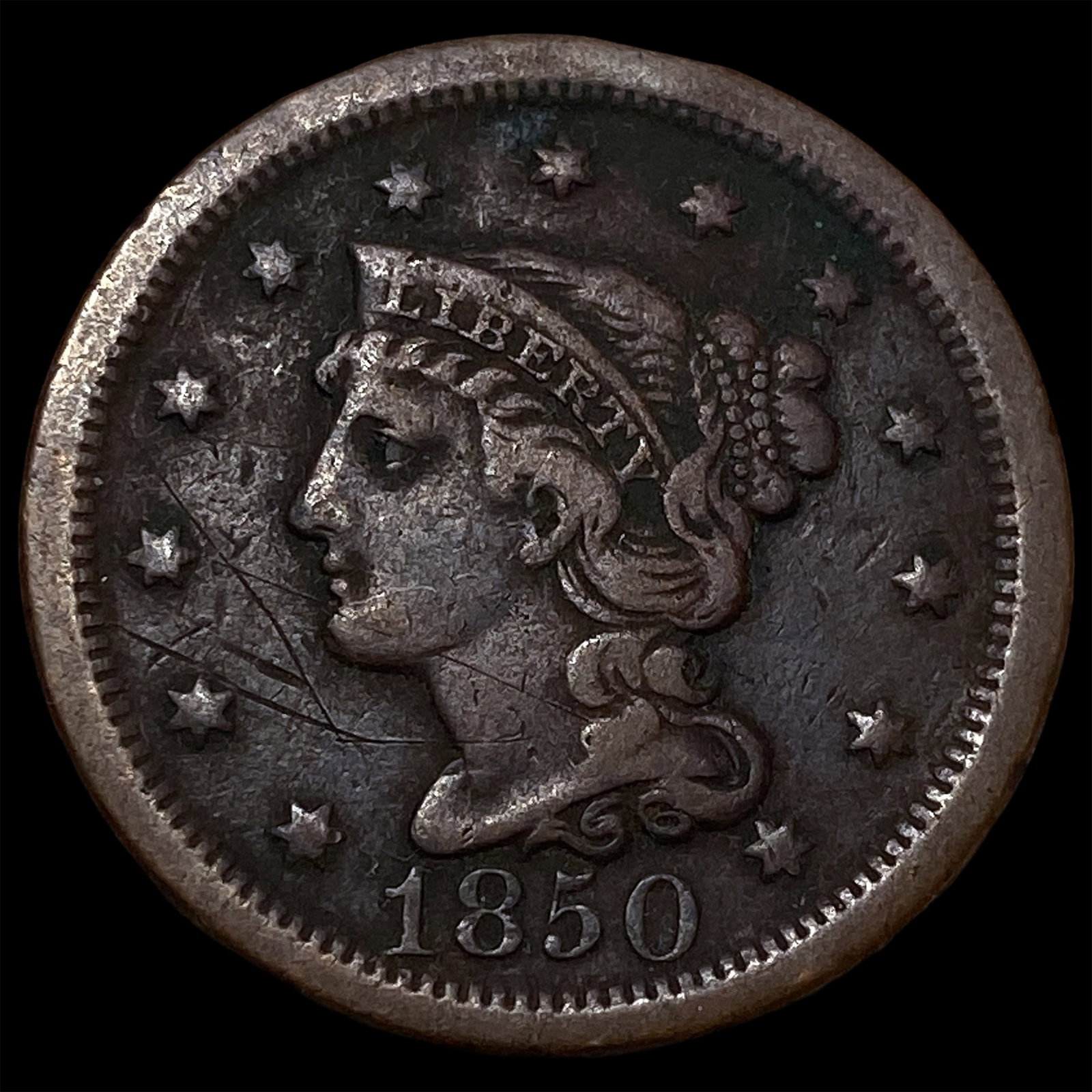 1850 Braided Hair Large Cent LIGHTLY CIRCULATED (1 of 2)