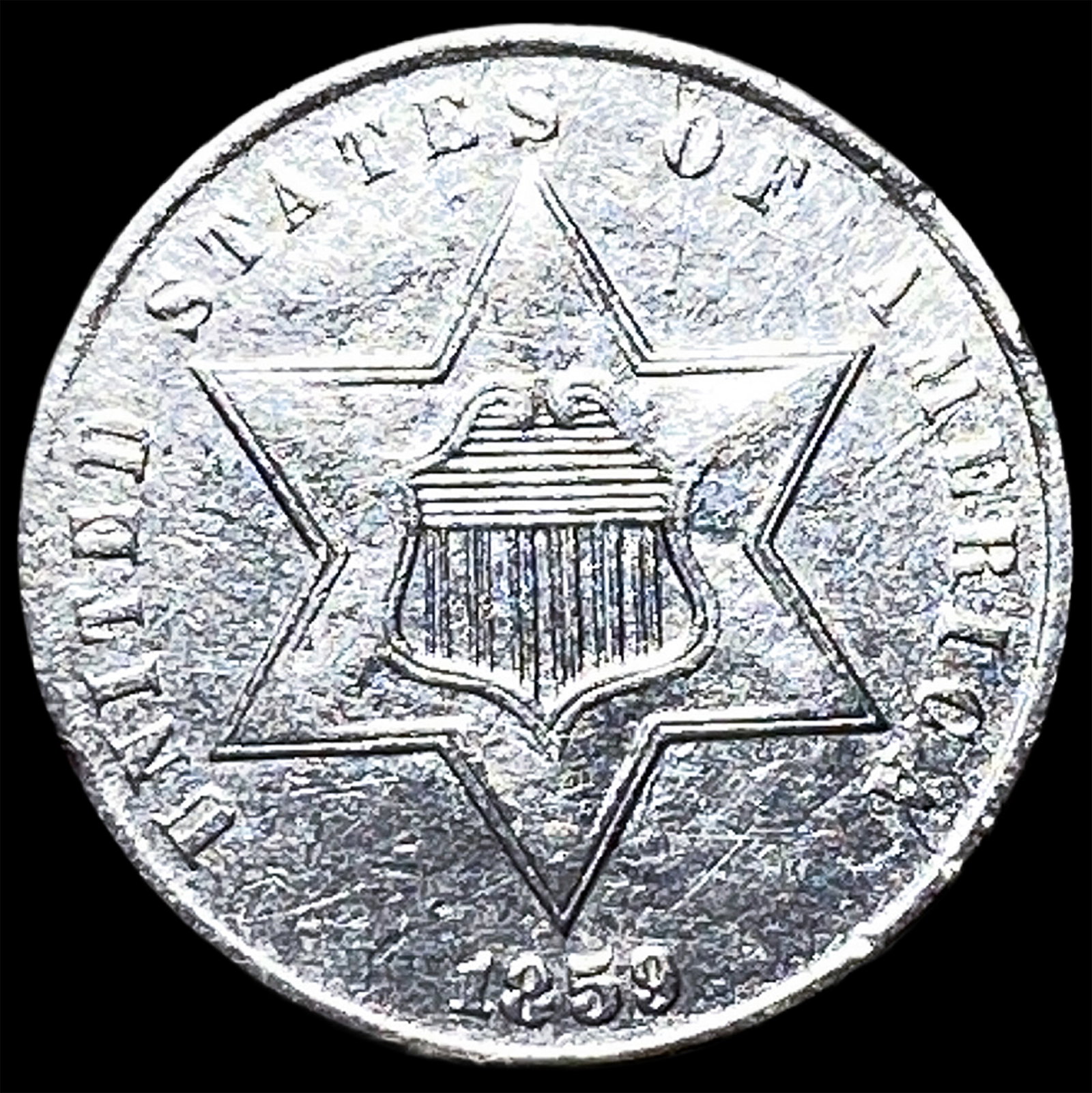 1859 Silver Three-Cent Piece CLOSELY UNCIRCULATED: 1859 Silver Three-Cent Piece CLOSELY UNCIRCULATED
