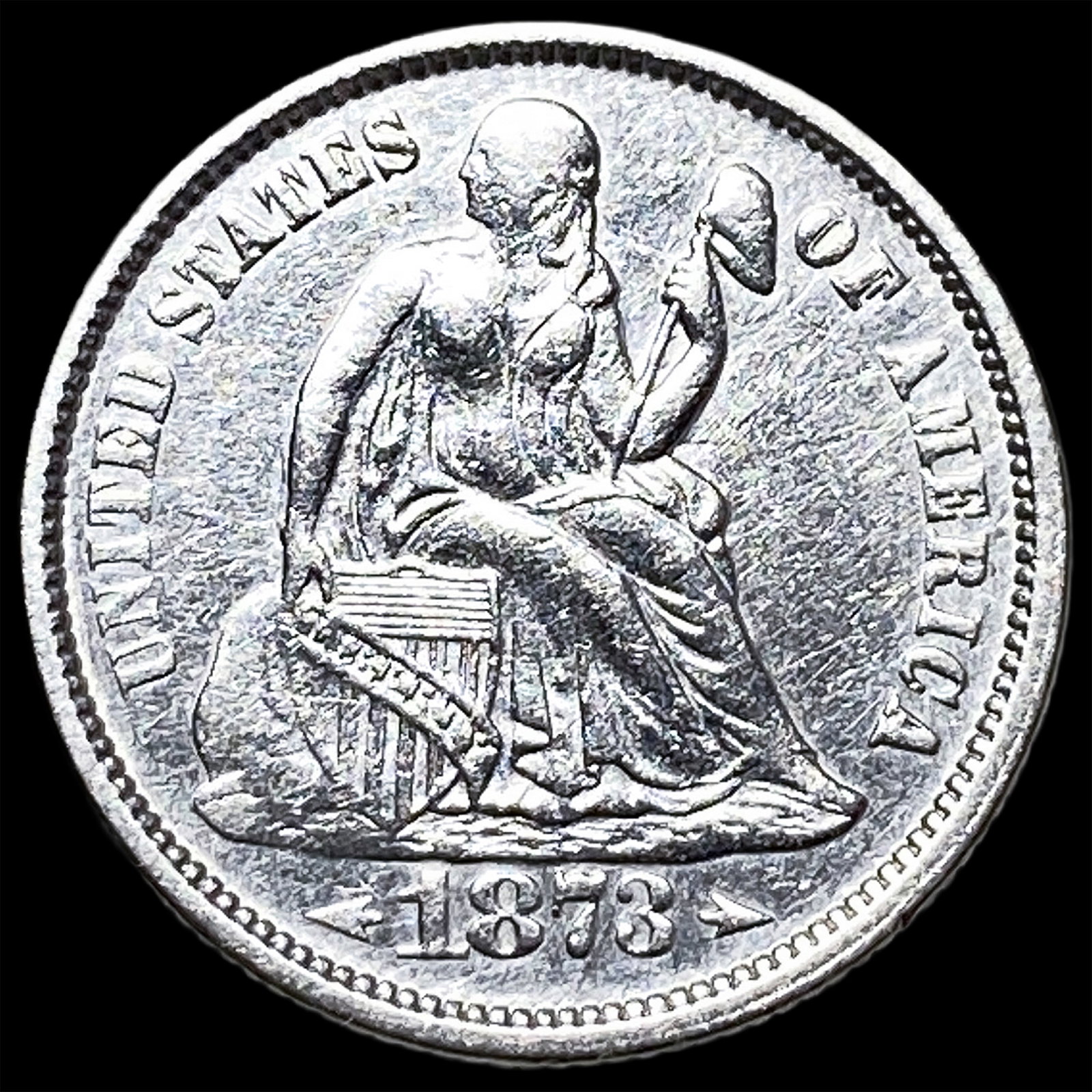 1873 Silver Dime Arrows CLOSELY UNCIRCULATED: 1873 Silver Dime Arrows CLOSELY UNCIRCULATED