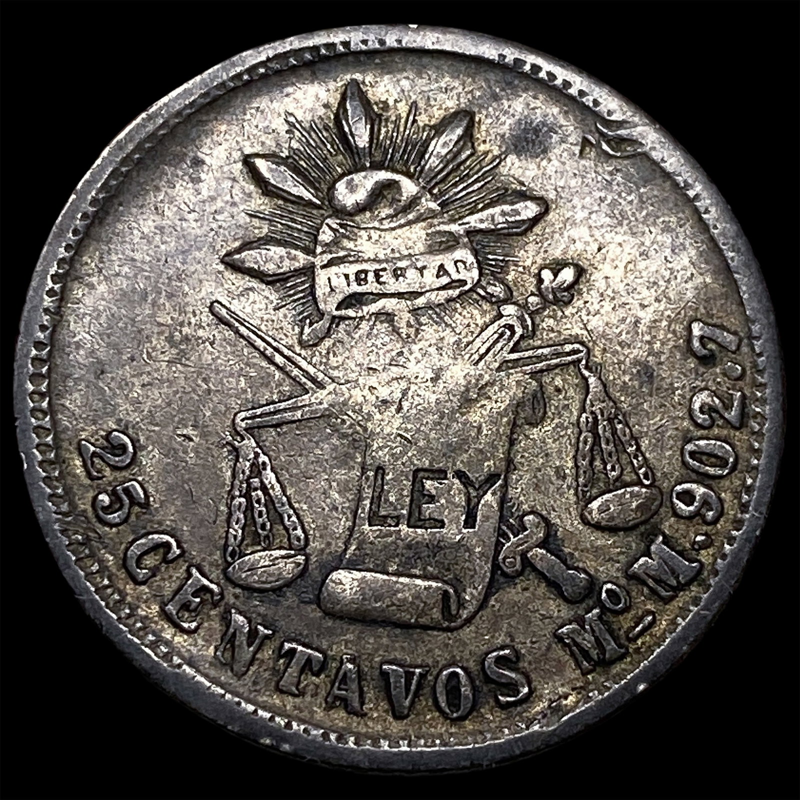 1884-MoM Silver 25 Centavos Mexico NEARLY UNCIRCULATED