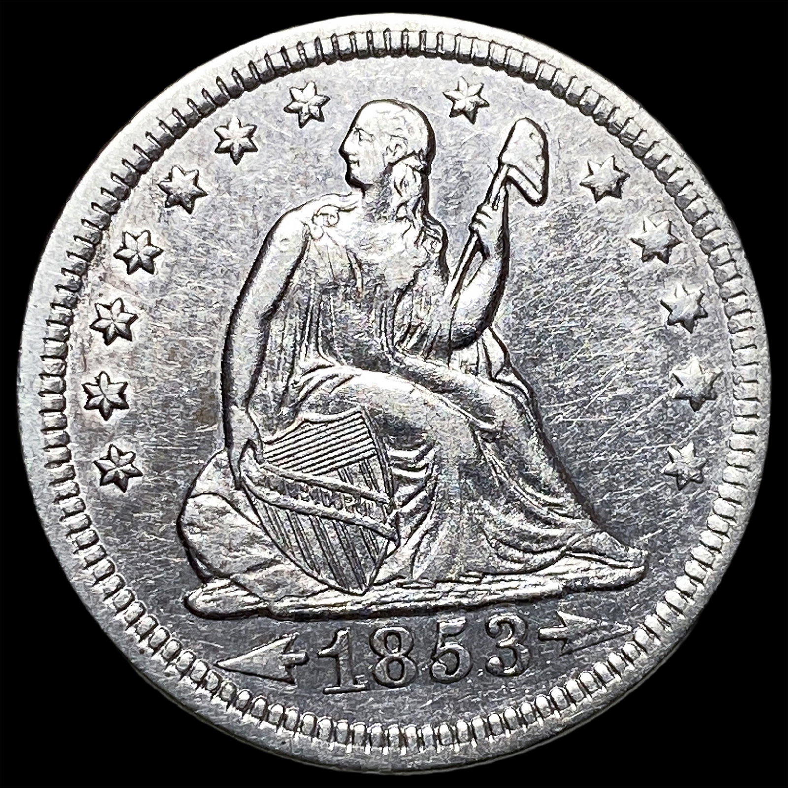 1853 Arrows Seated Liberty Quarter CLOSELY UNCIRCULATED