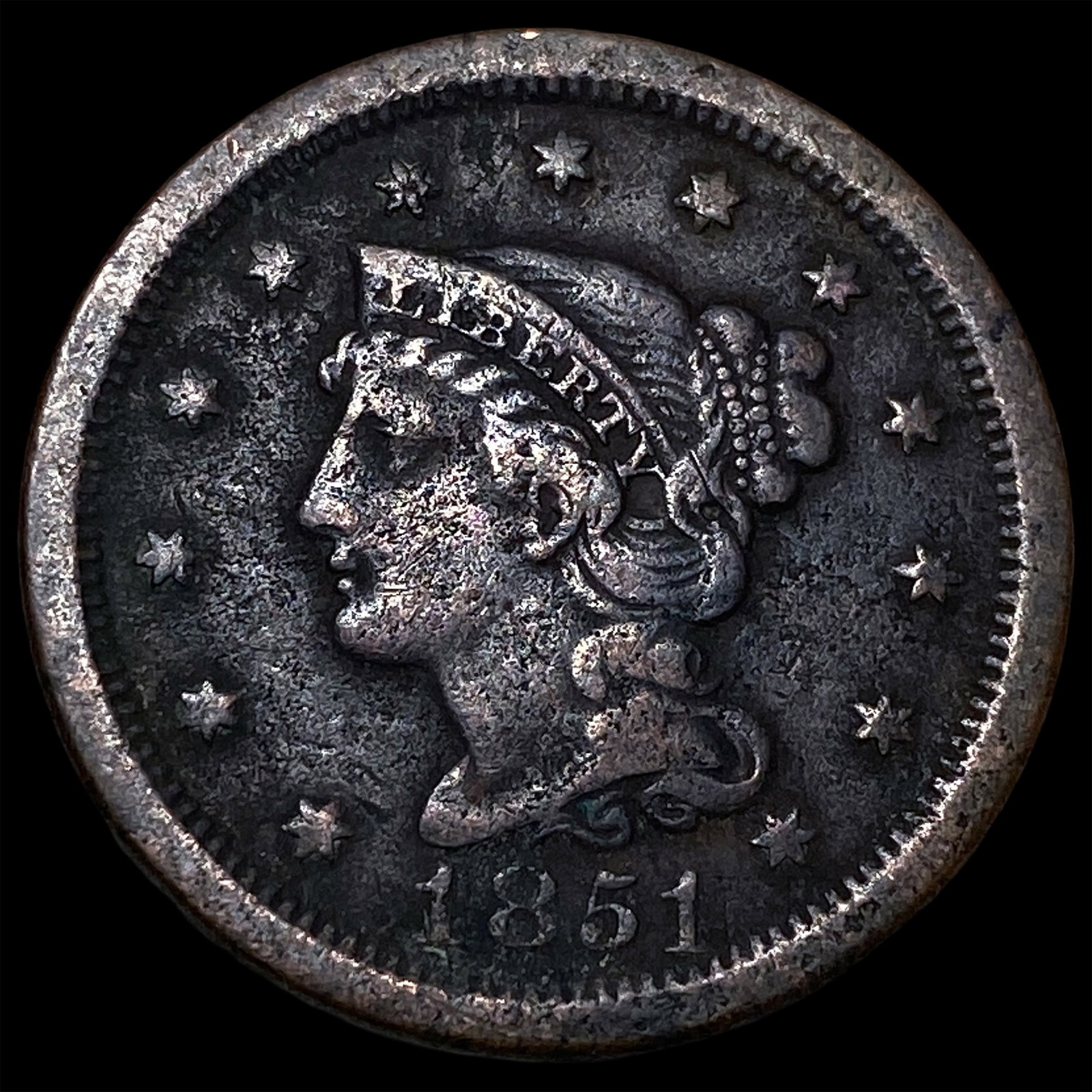 1851 Braided Hair Large Cent NICELY CIRCULATED: 1851 Braided Hair Large Cent NICELY CIRCULATED
