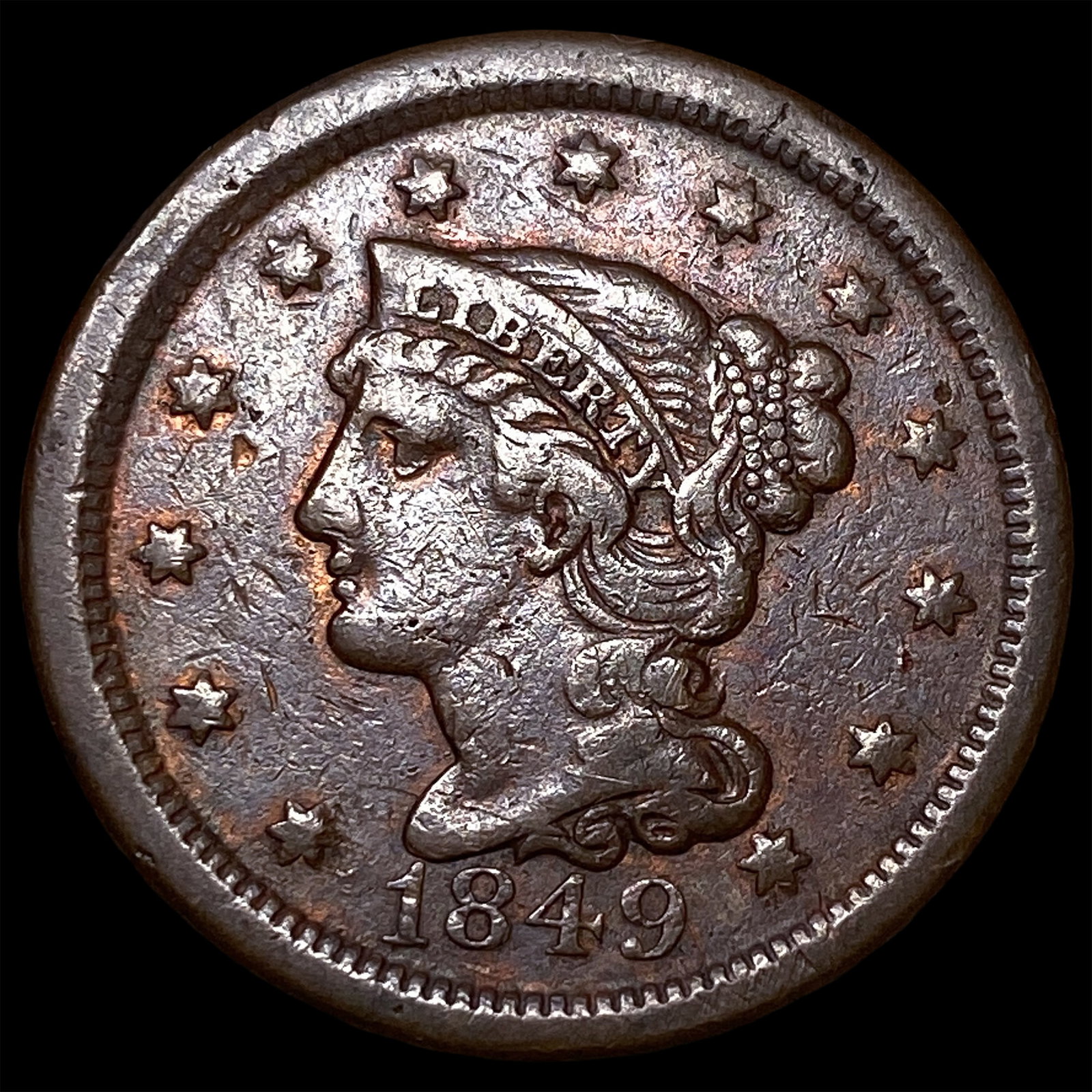 1849 Braided Hair Large Cent NEARLY UNCIRCULATED: 1849 Braided Hair Large Cent NEARLY UNCIRCULATED
