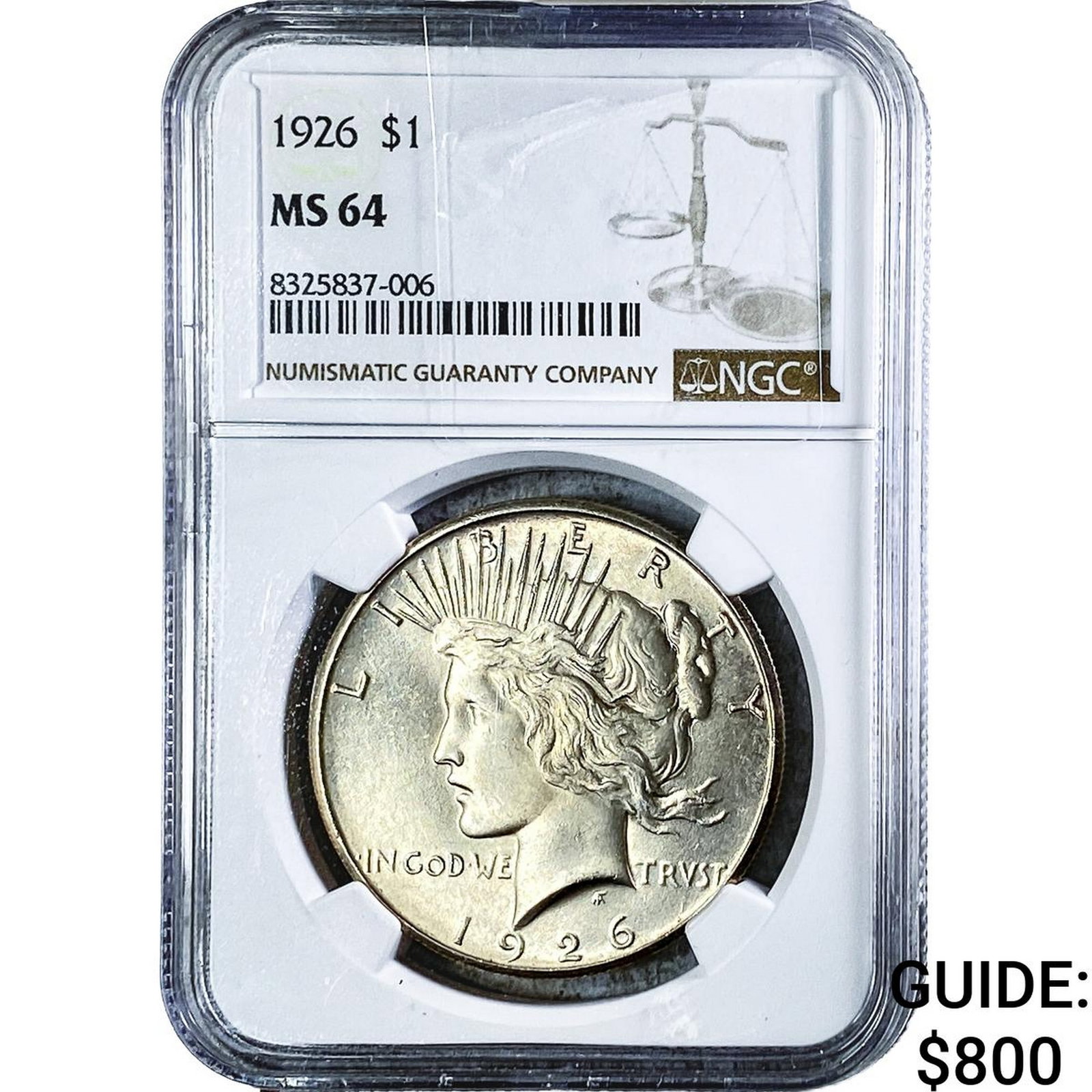 1926 Silver Peace Dollar NGC MS64: 1926 Silver Peace Dollar NGC MS64